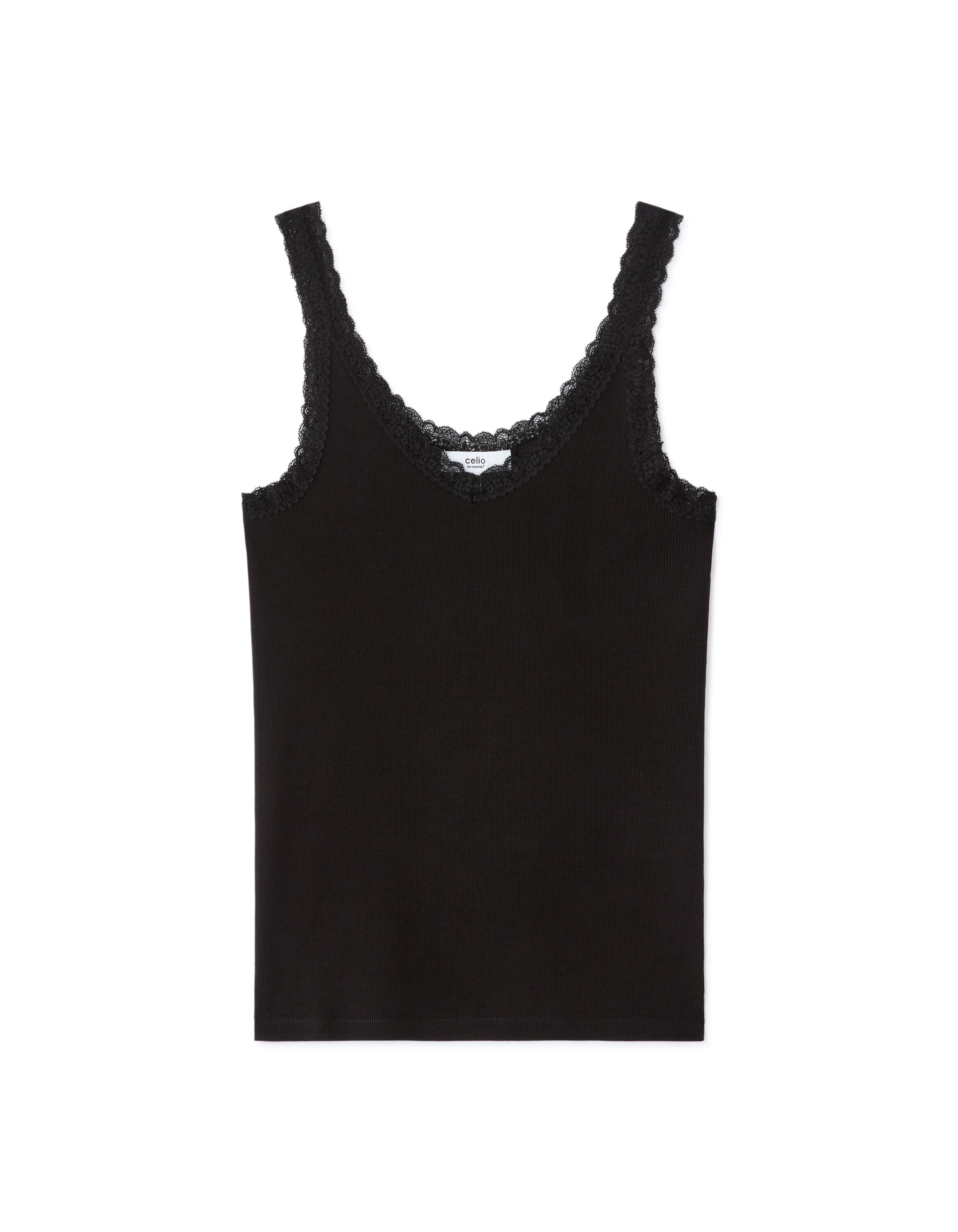 Ribbed lace tank top - black | celio women