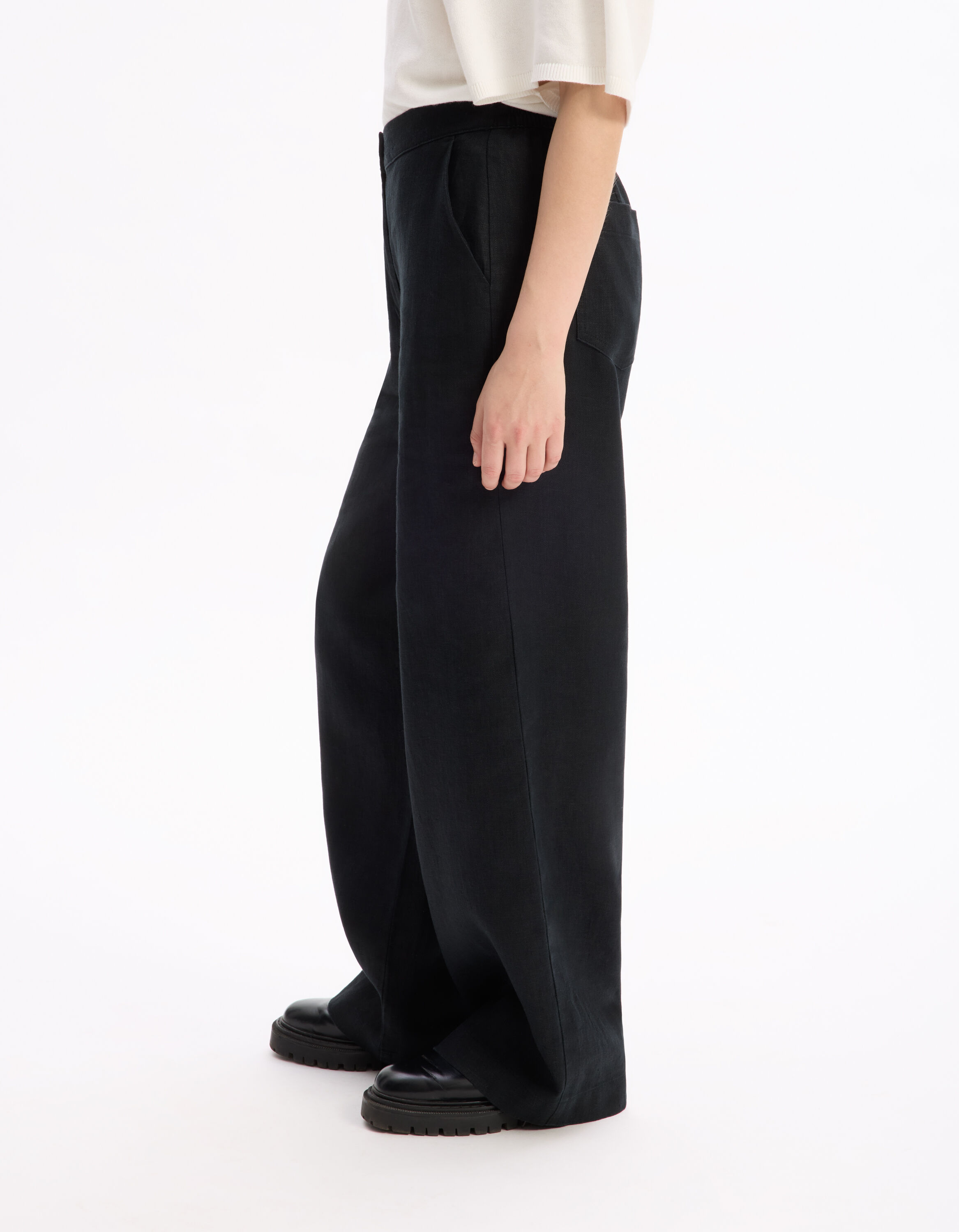 Pantalon en lin noir celio be camaïeu