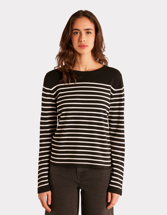 Pull Tee-shirt Rayures Argent Et Noir Camaïeu Taille M - Neuf Sans étiquettes