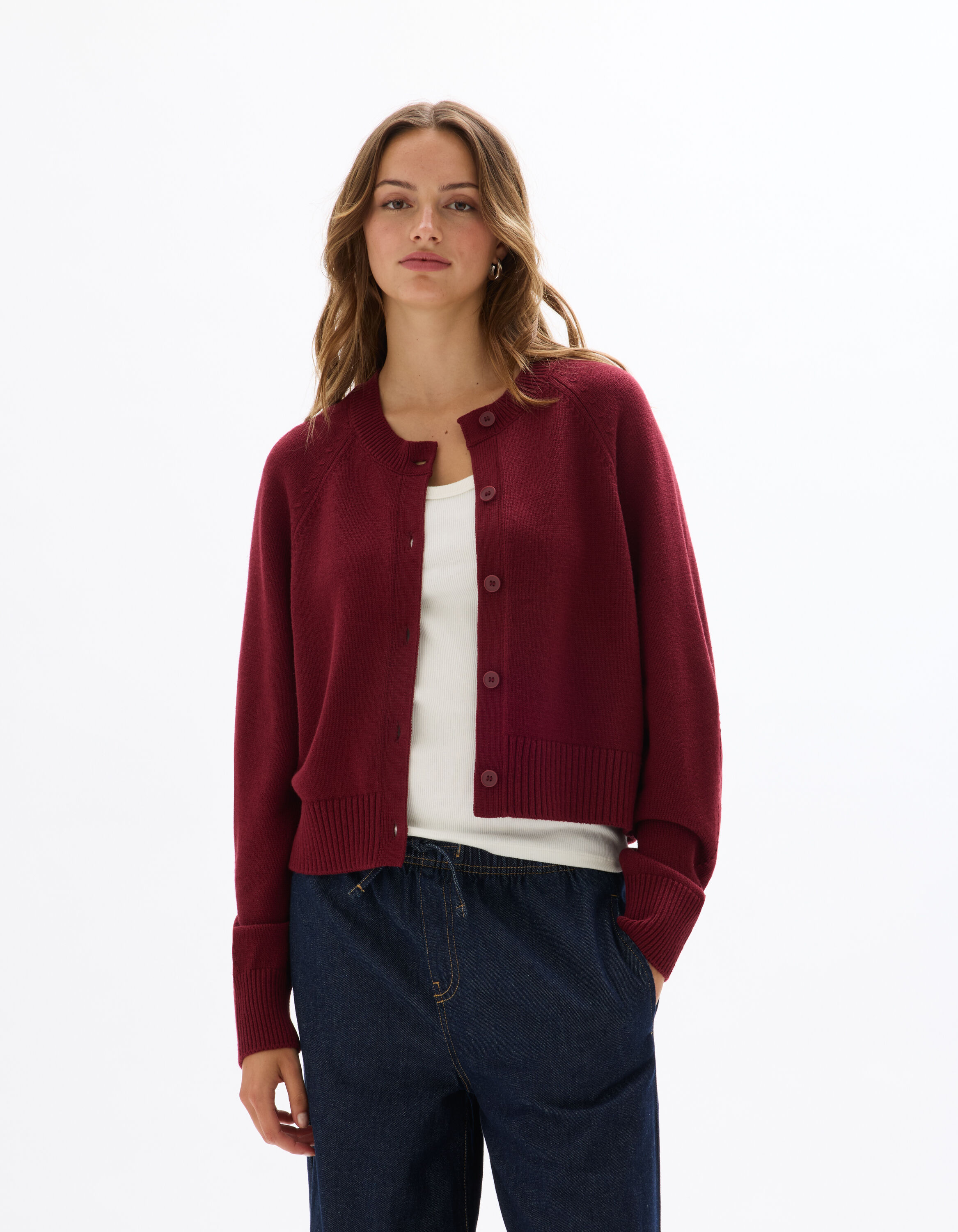 Gilet court en maille unie rouge celio be camaïeu