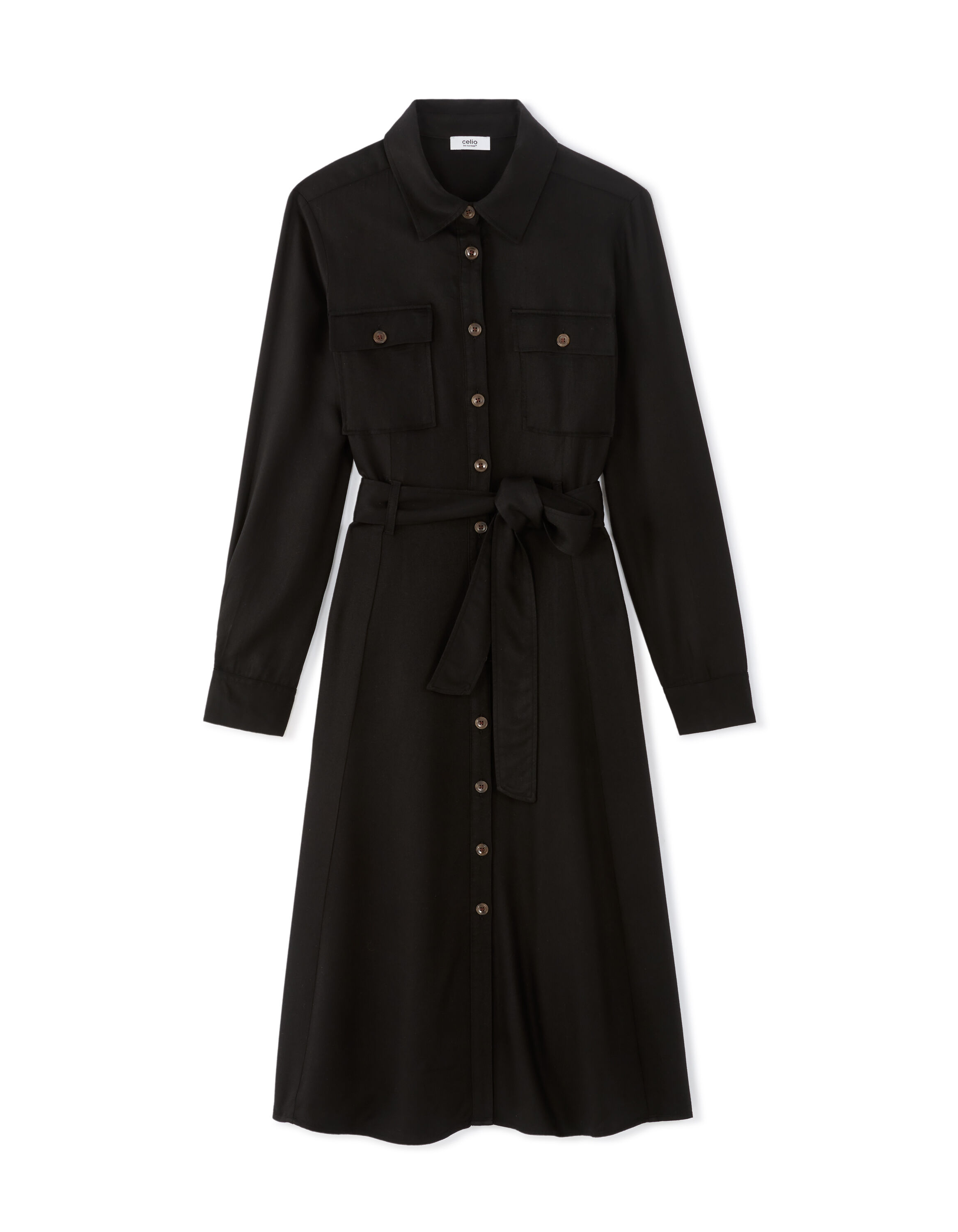 Fitted Shirt Dress - Black | celio women