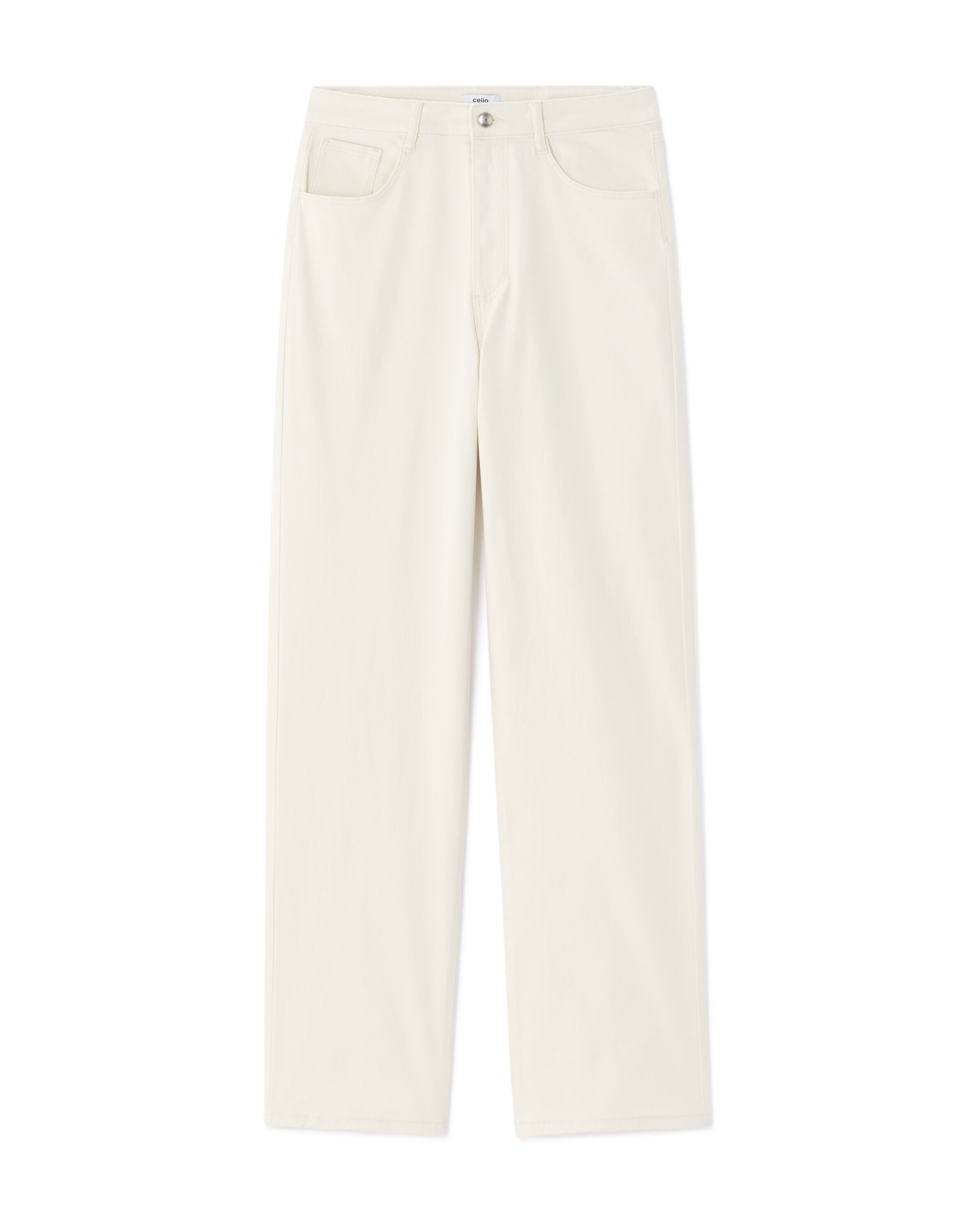 Pantalon Droit Camaïeu - Coton élasthanne Blanc Crème, Taille 36, Très Bon état
