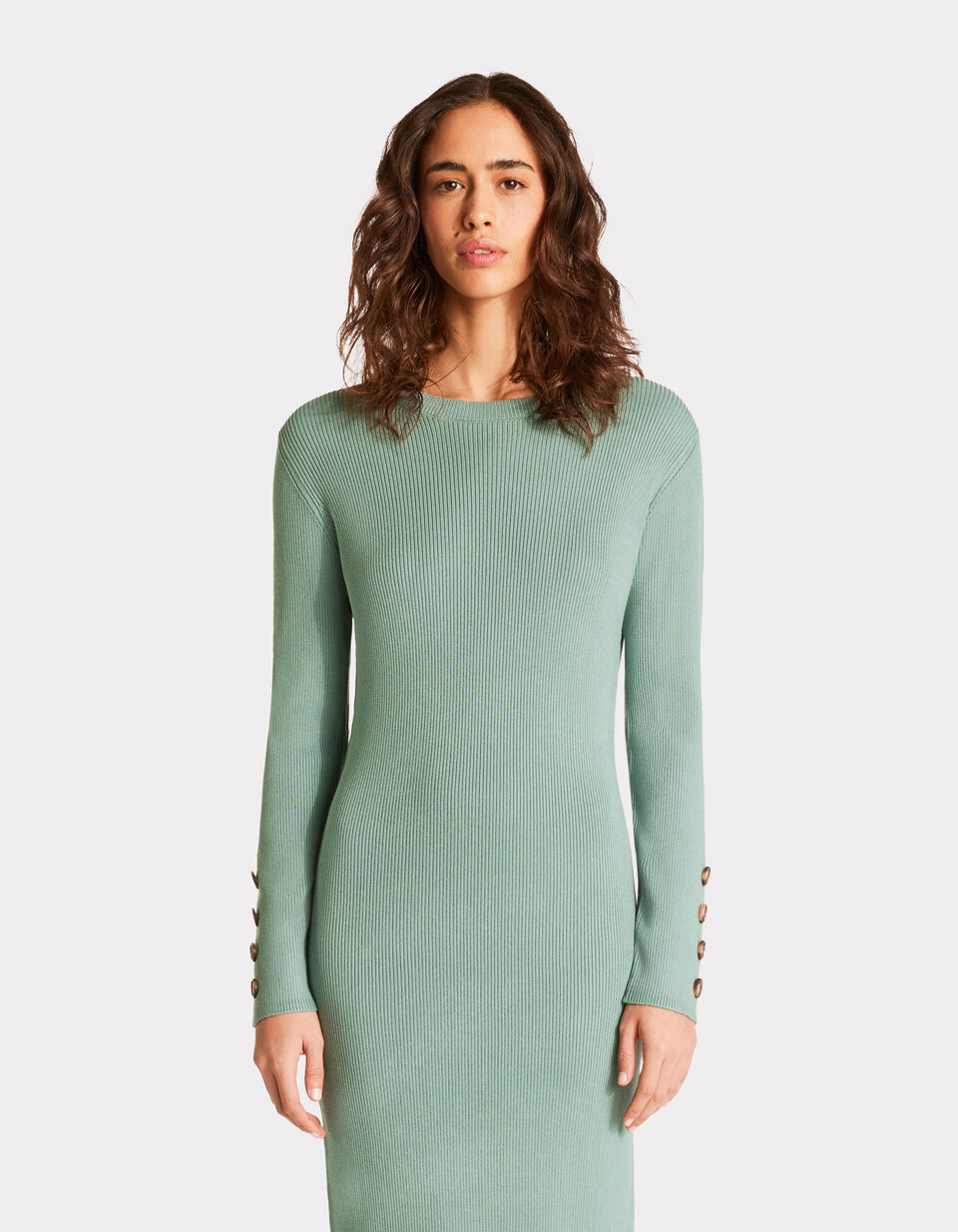 Robe longue en maille côtelée vert celio be camaïeu