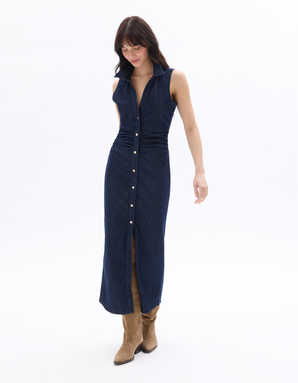 calvin klein fit and flare dress plus size Denim Scoop Neck Fitted Dress (1018675-1A13346-MEDIUM-BLUE) main image 1