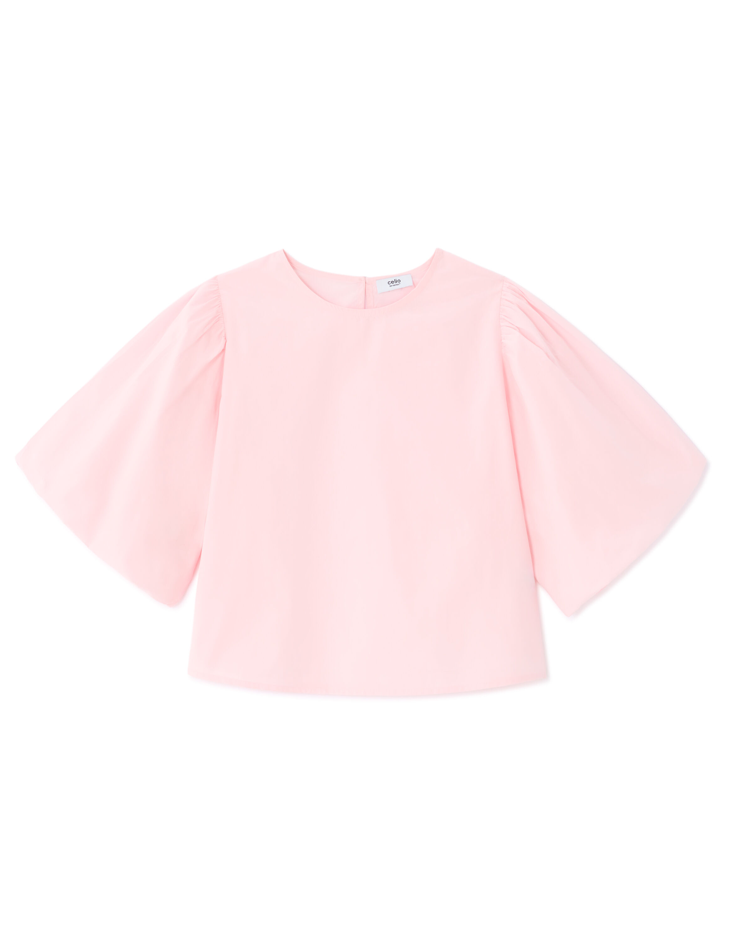 Pink 100% Cotton Poplin Puff Sleeve Blouse | celio women
