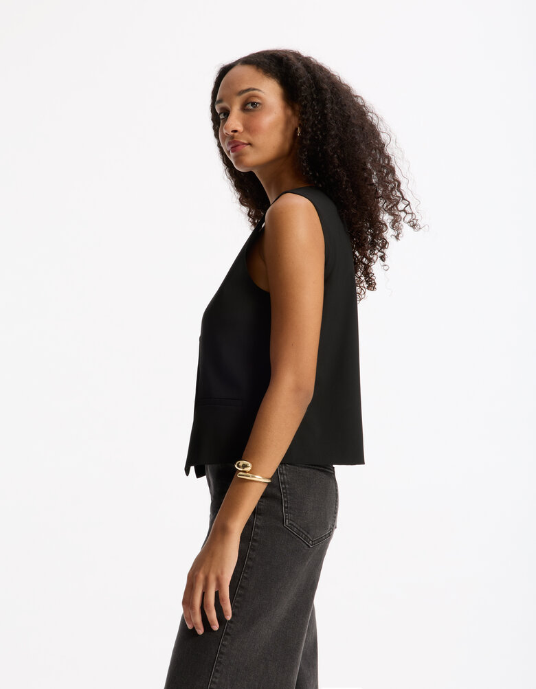Haut Sans Manches Camaïeu Noir Brodé - Taille 42, Occasion Très Bon état