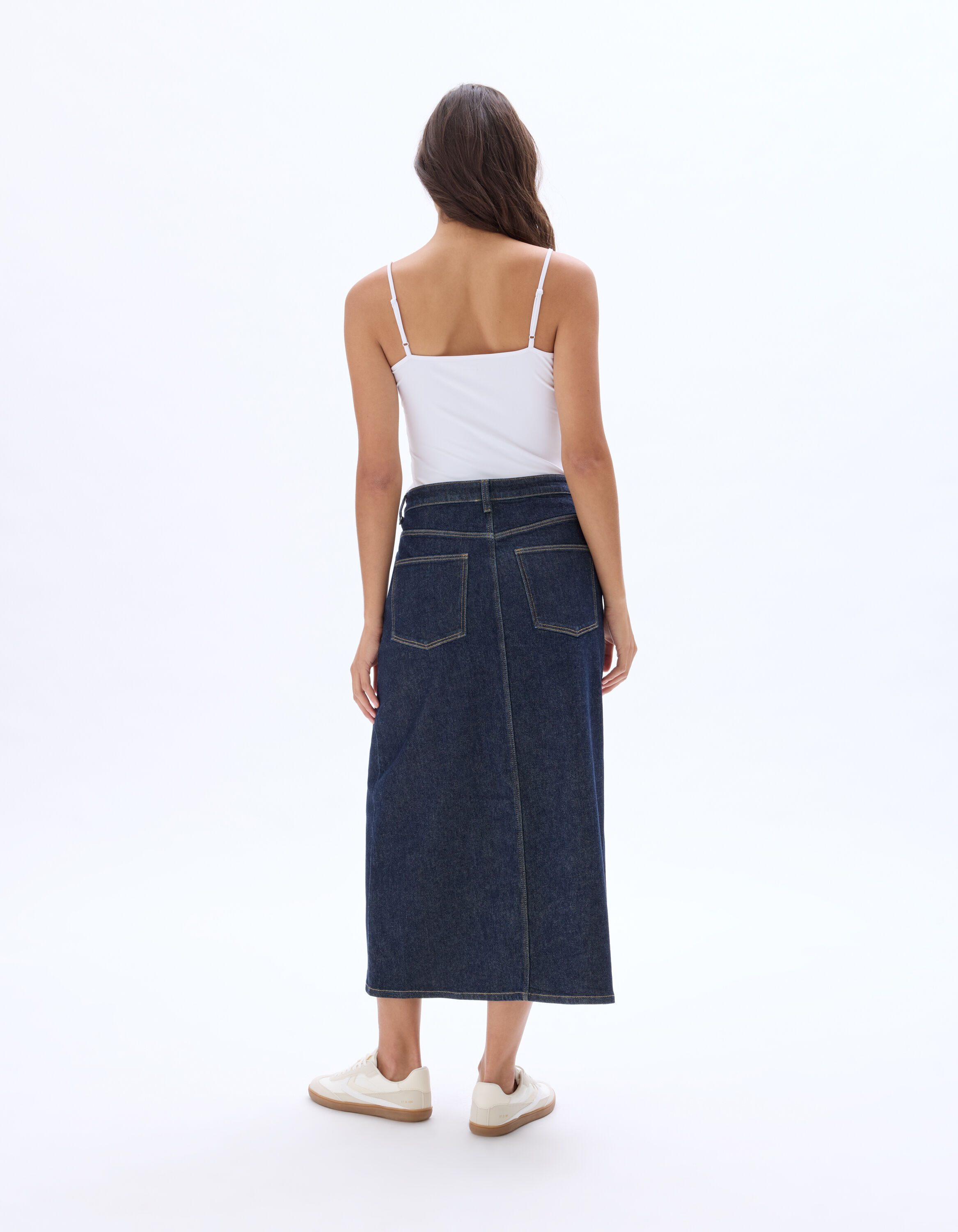 Jupe mi-longue en denim denim celio be camaïeu