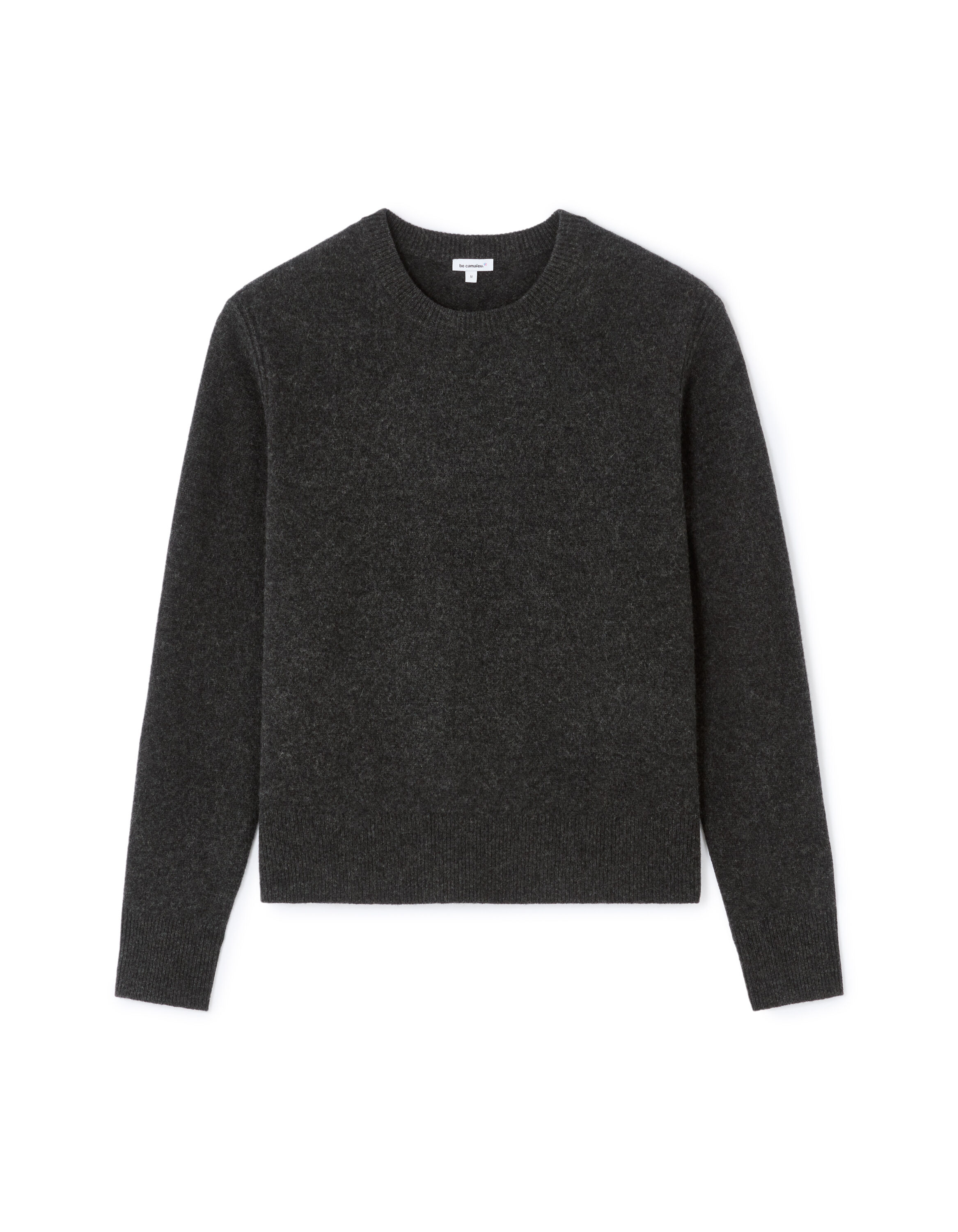 Pull 100% lambswool col rond - gris