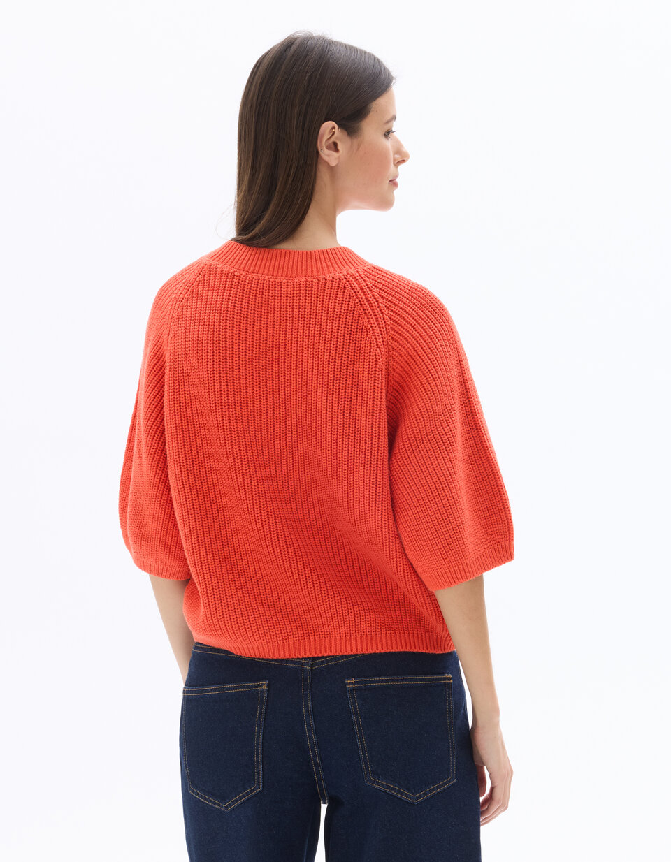 Pull Oversize Manches 3 4 Rouge Celio Women pull-oversize-manches-3-4-rouge-celio-women