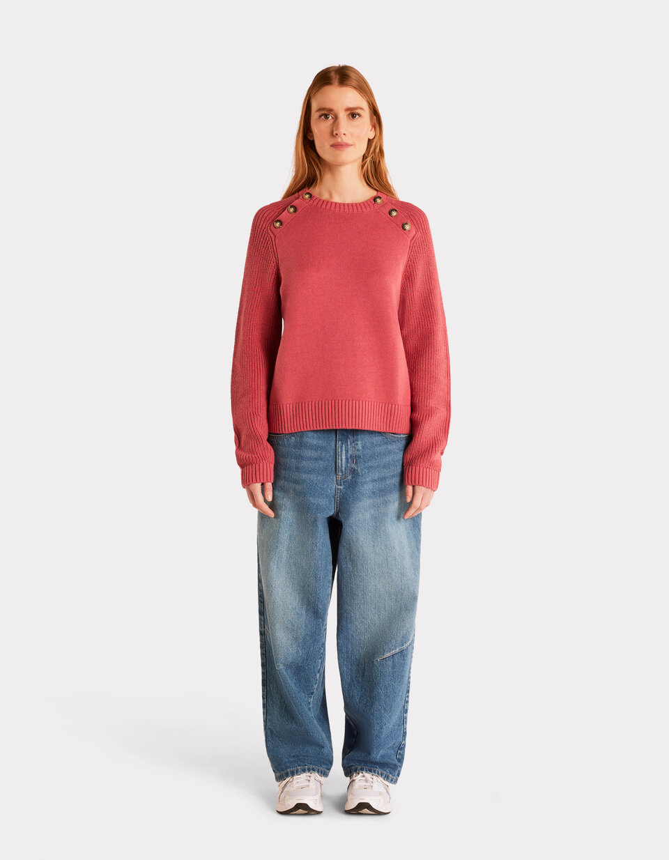 Pull en coton chaud col rond rose celio be camaïeu