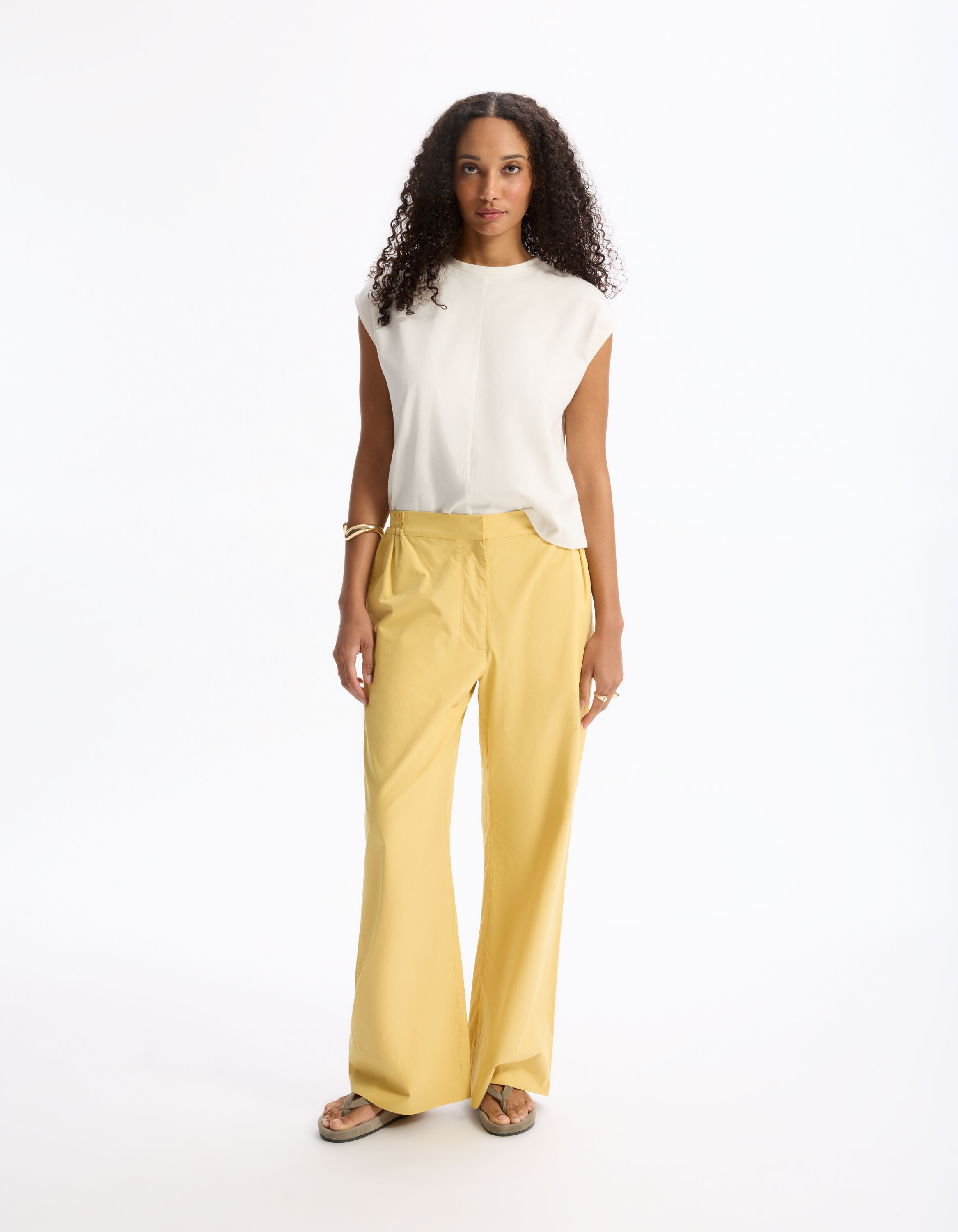 Pantalons Larges Pantalon Kaki Femme Camaieu Pantalon Large Jaune