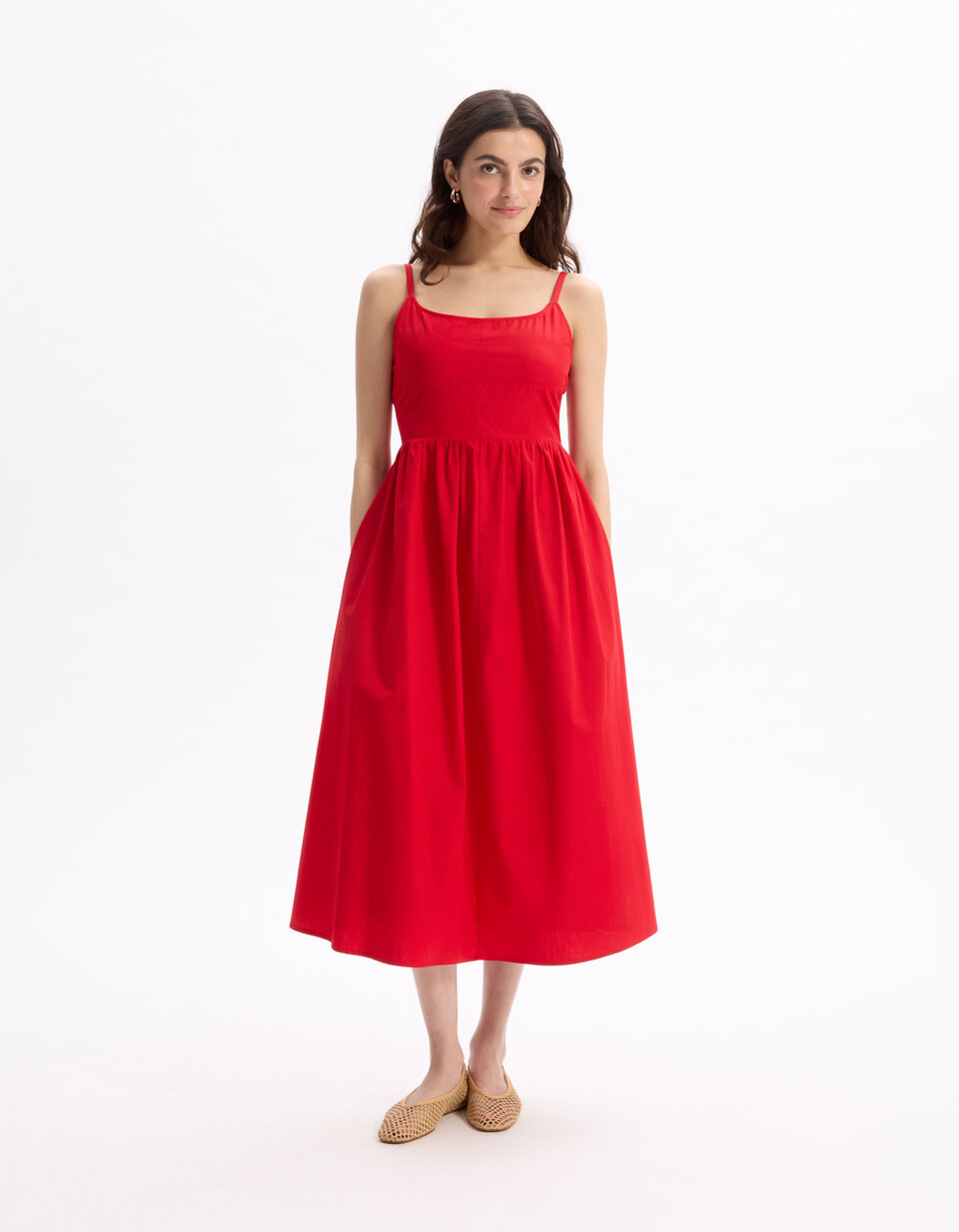Robe fluide longue à bretelle - rouge | celio be camaïeu