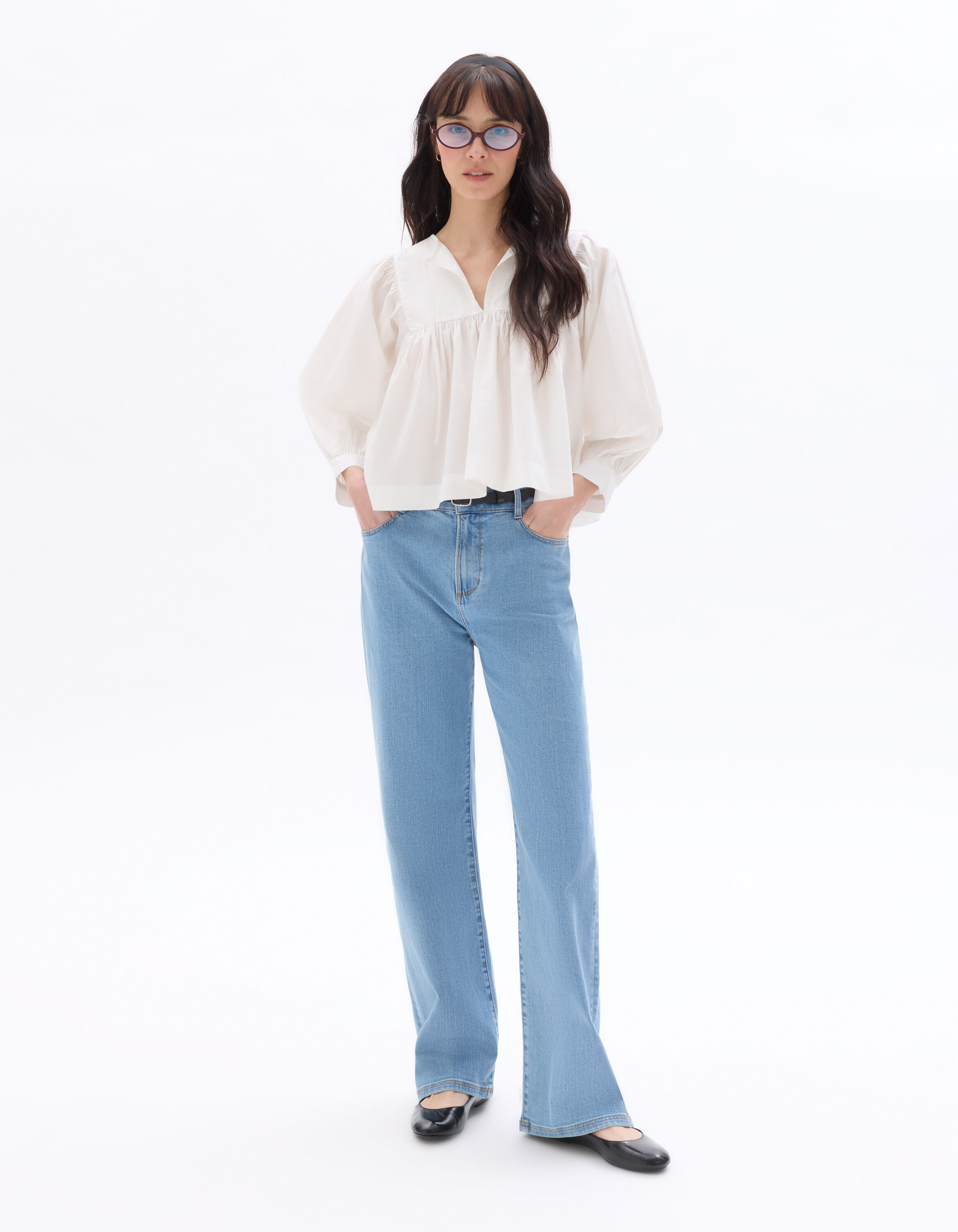 Cotton Blouse with Tunisian Neckline - White | celio women
