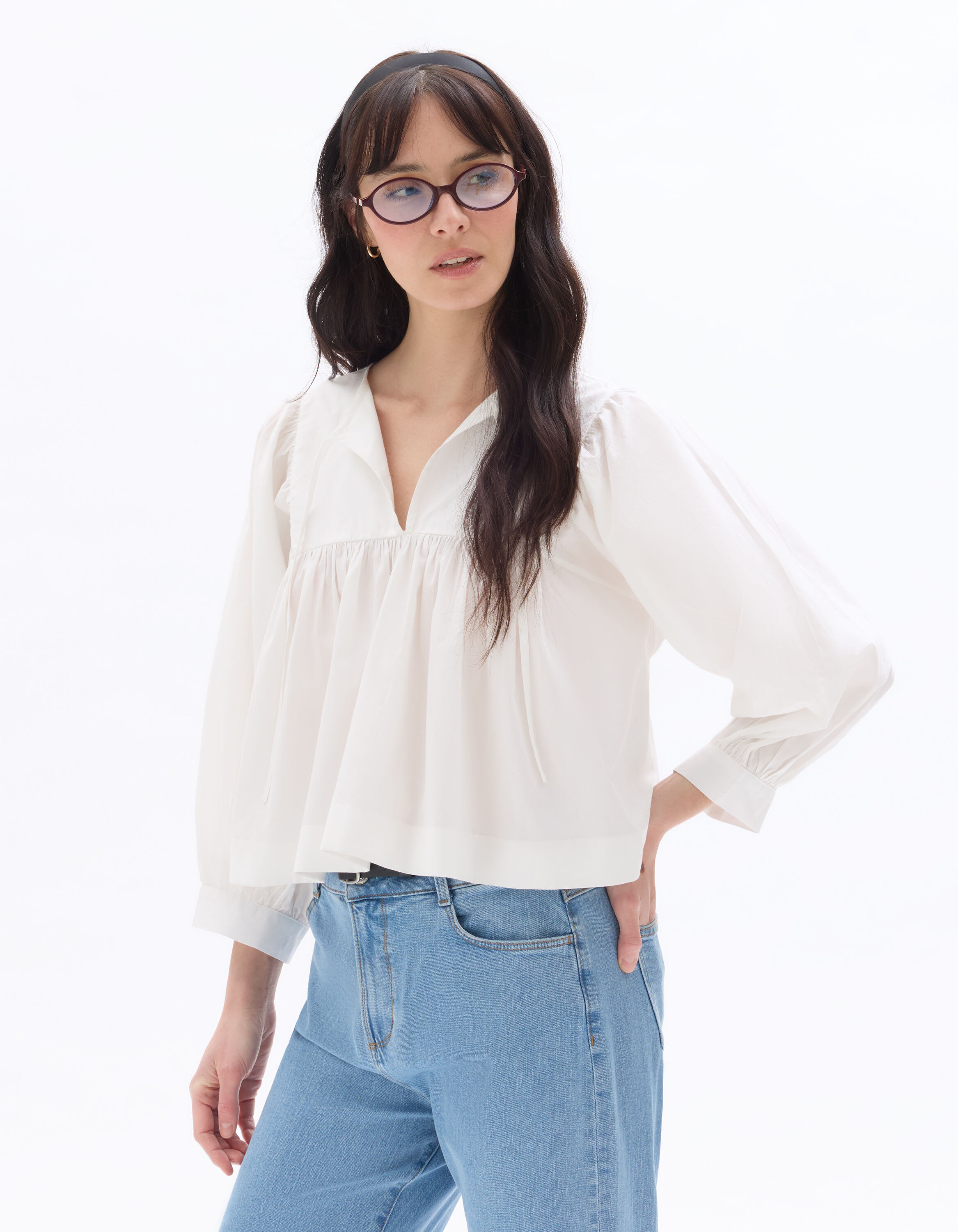 Cotton Blouse with Tunisian Neckline - White | celio women