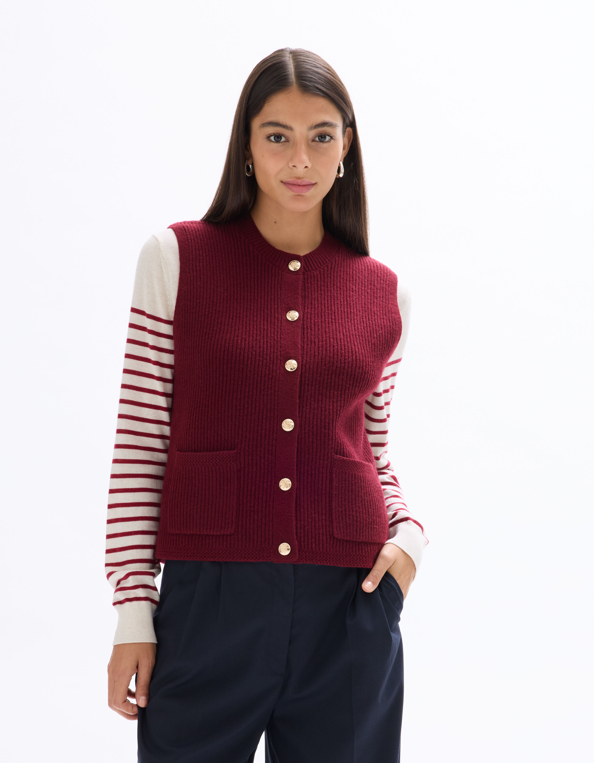 Gilet boutonné sans manches rouge celio be camaïeu