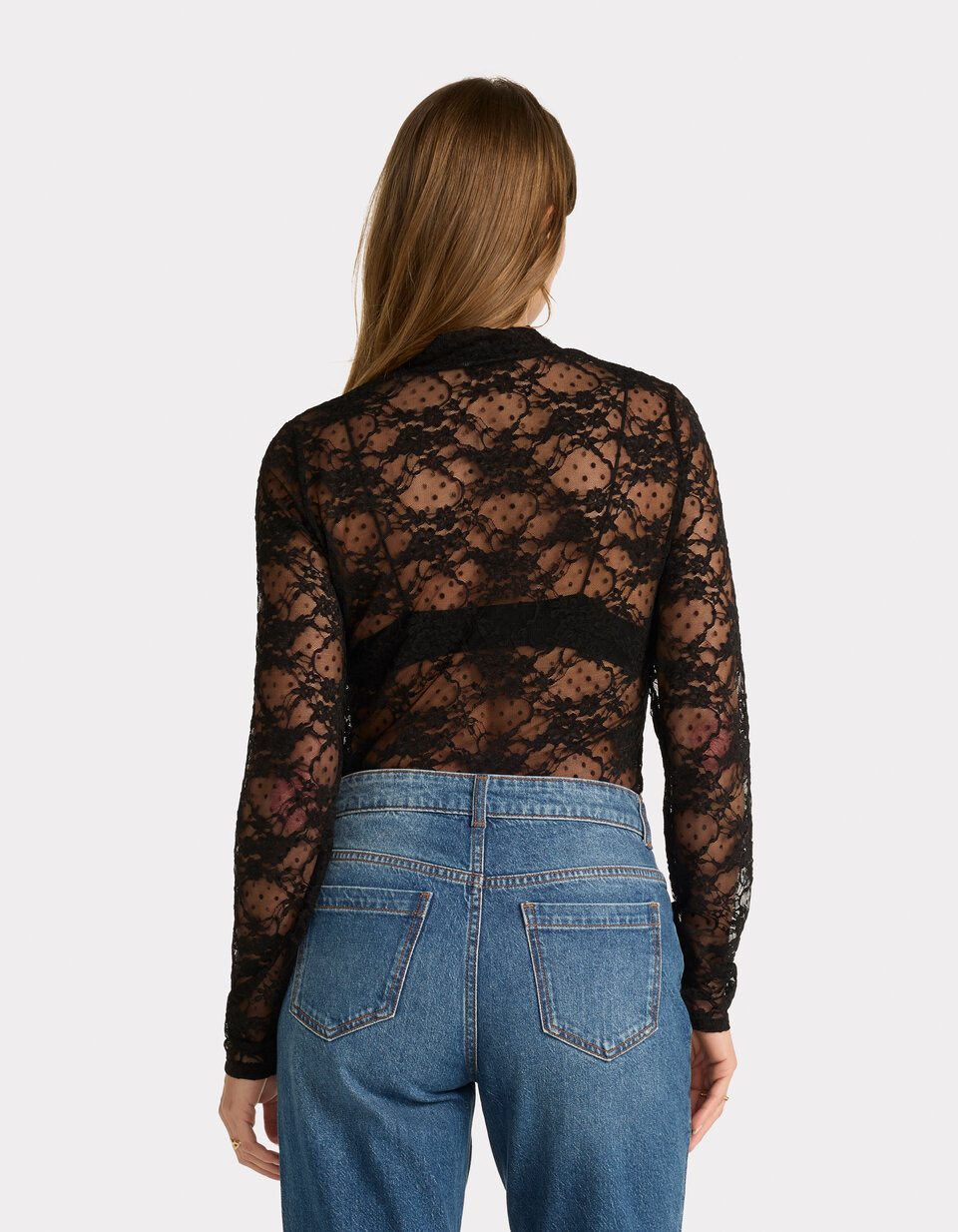 Top transparent en dentelle fleuri - noir | celio be camaeu