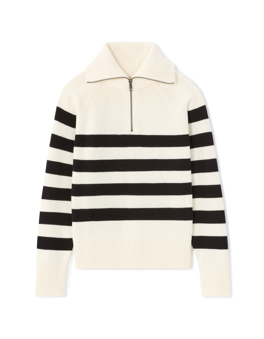 Pull rayé fille en fibres recyclés noir et blanc - whisper white | Tape à l'oeil