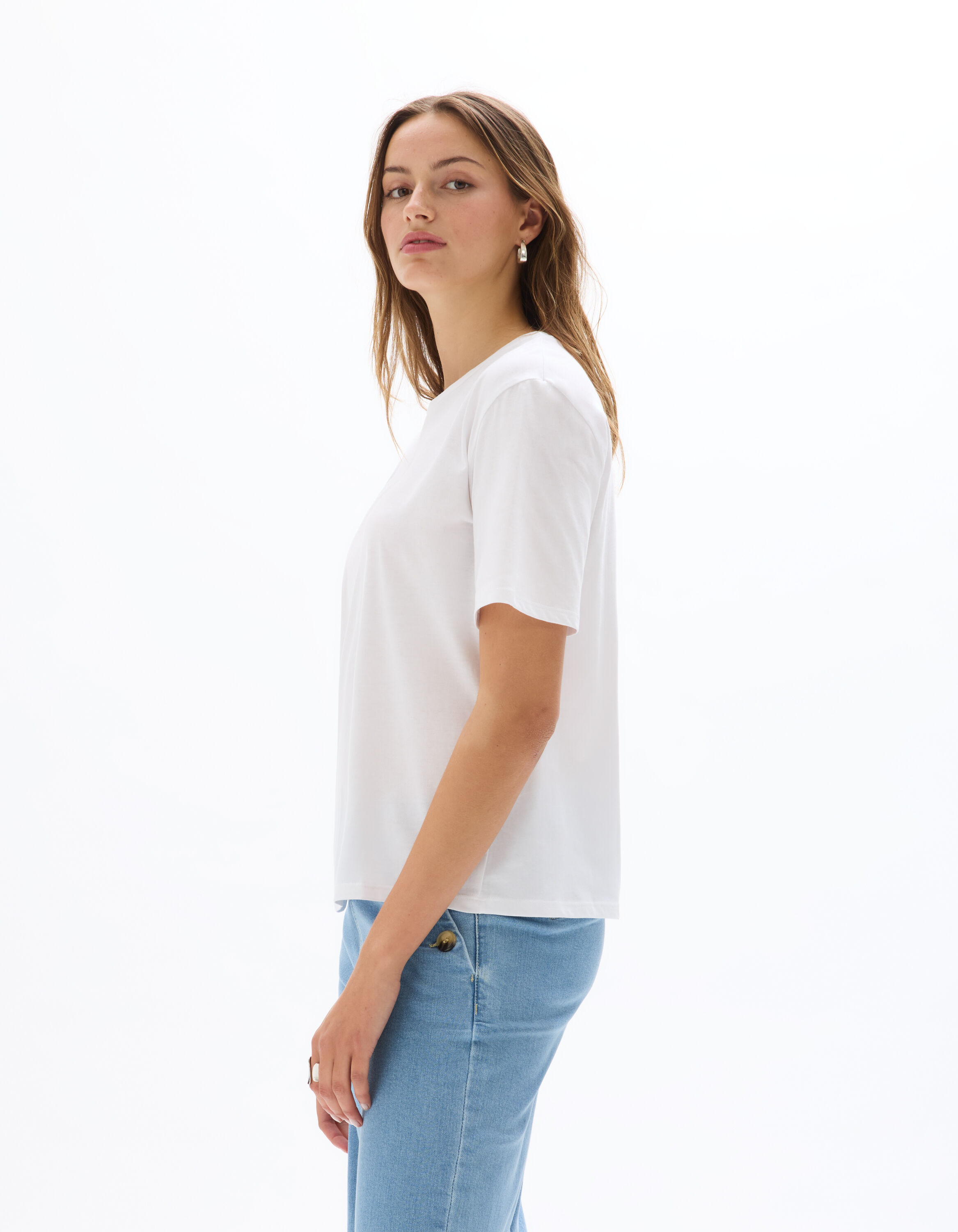 T-shirt en coton à col rond blanc celio be camaïeu