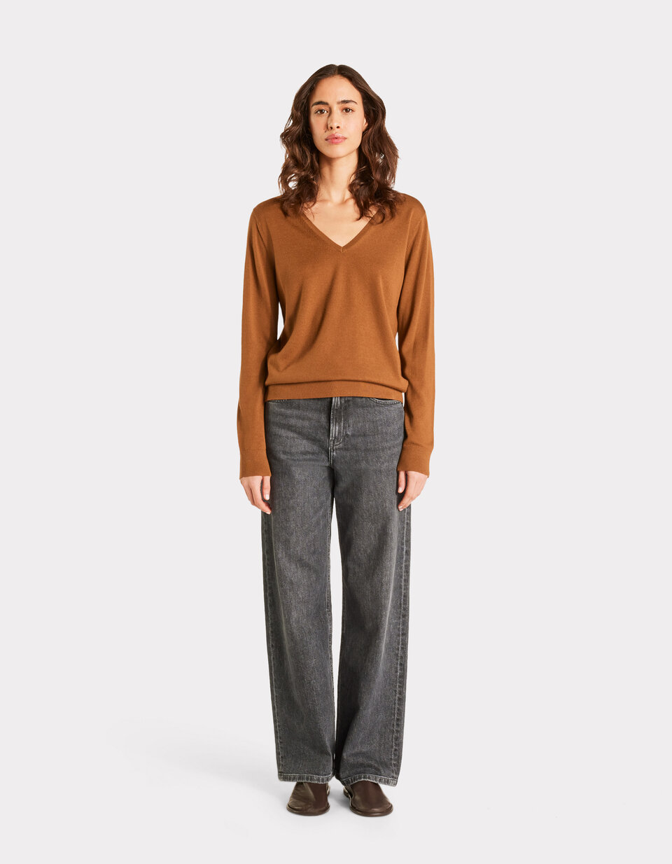 BOSS - Pull à col V en laine mérinos extra fine - Gris