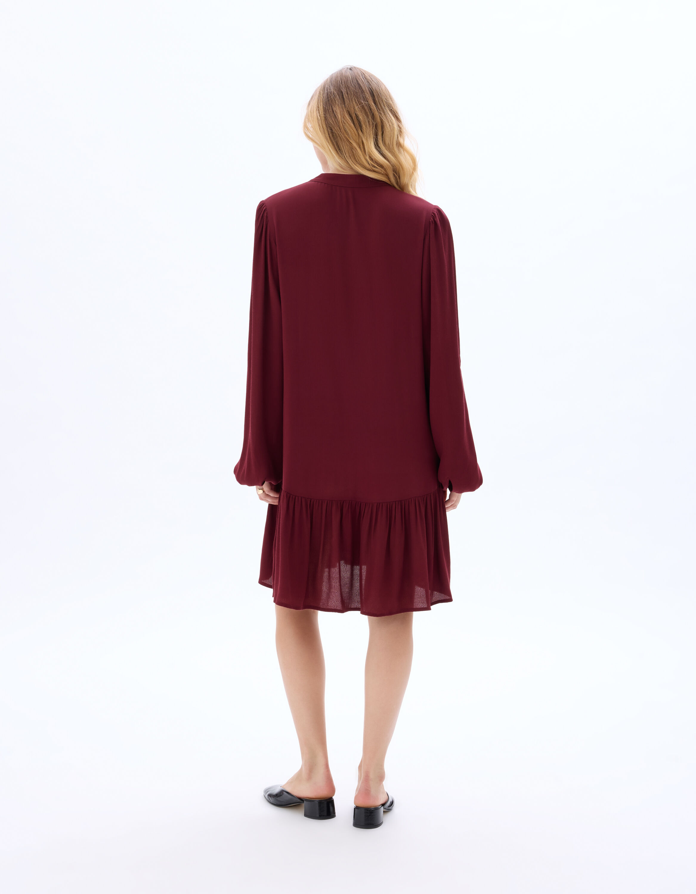 Robe courte droite à manches bordeaux celio be camaïeu