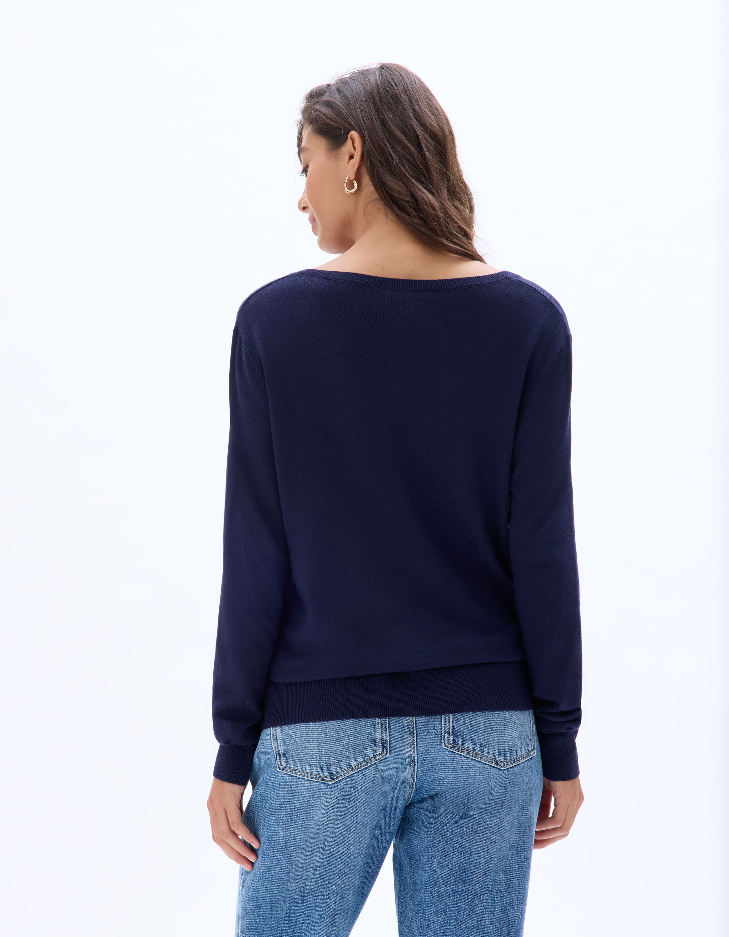 Fijn gebreide trui met V-hals marineblauw celio be camaïeu