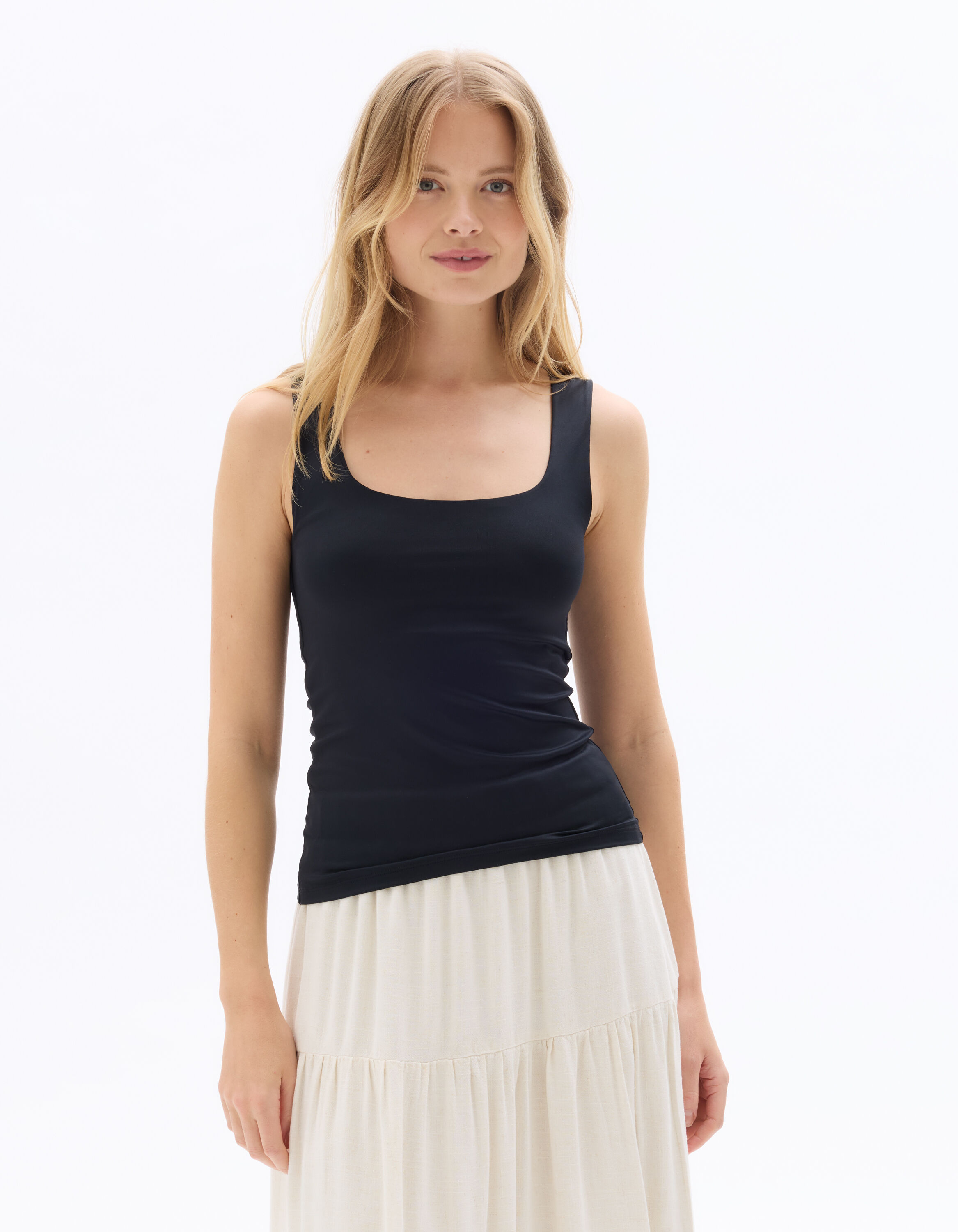 Black wide strap tank top | celio women