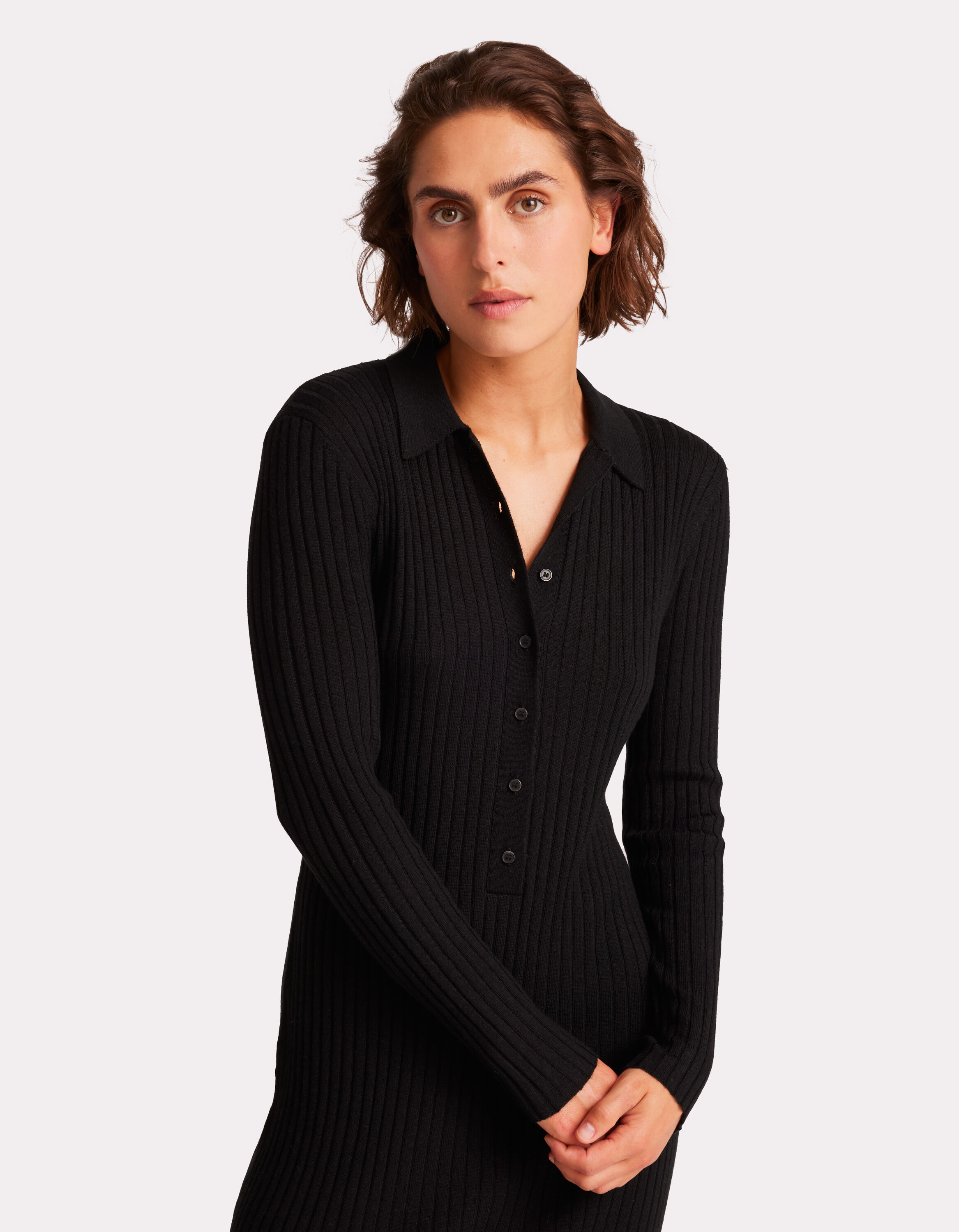 Robe chemise droite melange laine merinos noir celio be camaieu