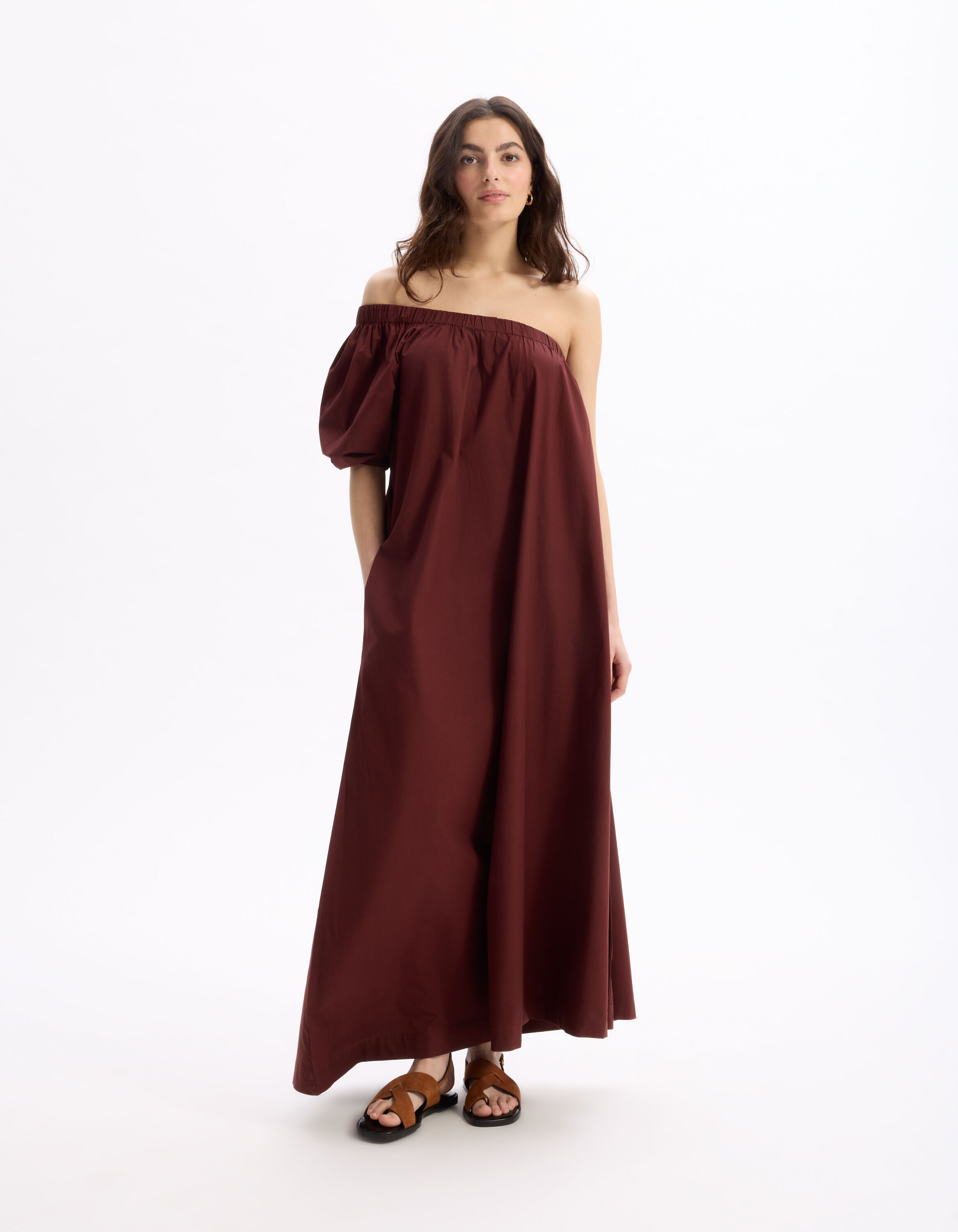 Robe longue one shoulder - marron
