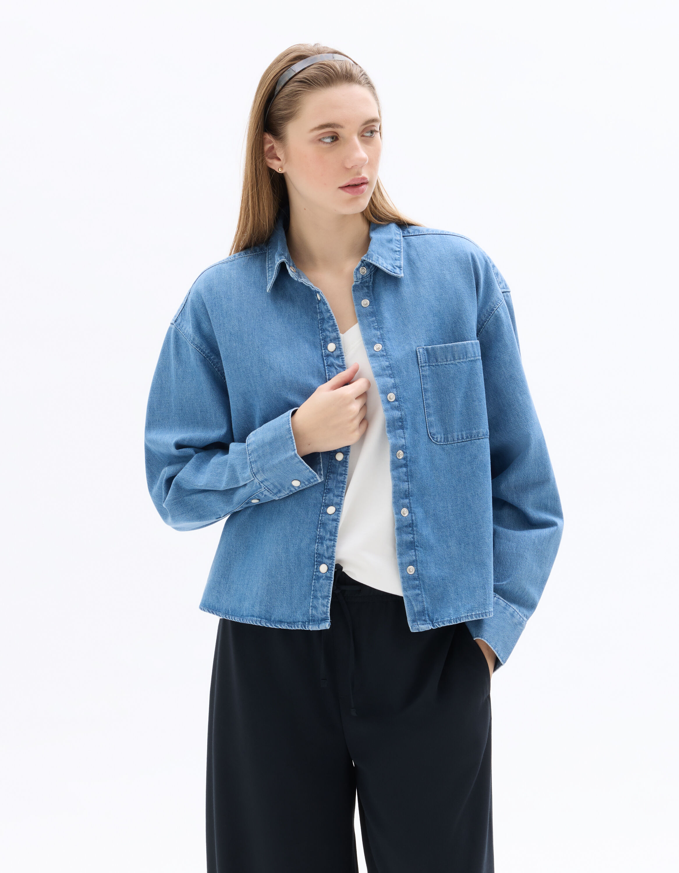 Cropped denim shirt - blue | celio women