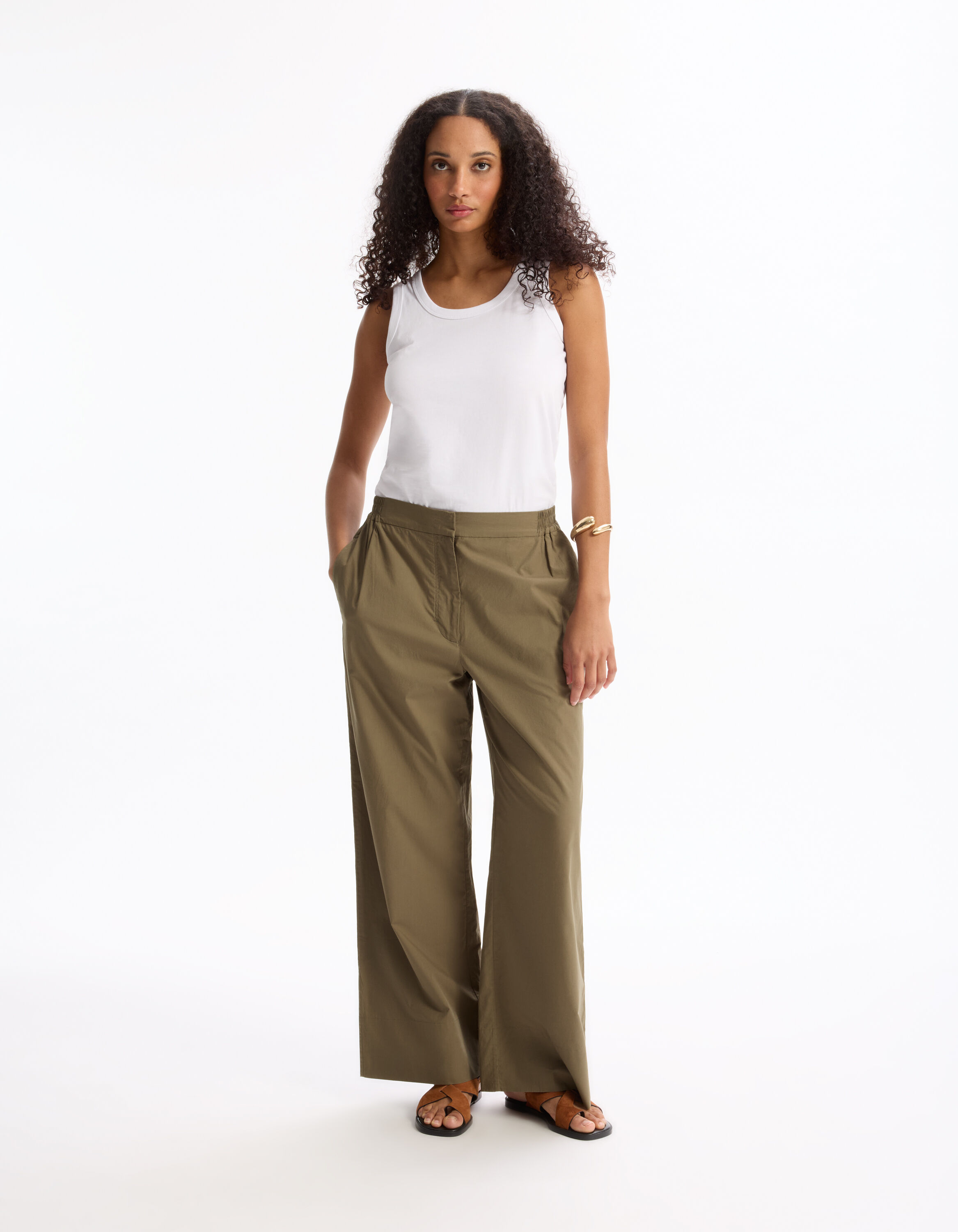 Pantalons Larges Pantalon Kaki Femme Camaieu Khaki Camaieu