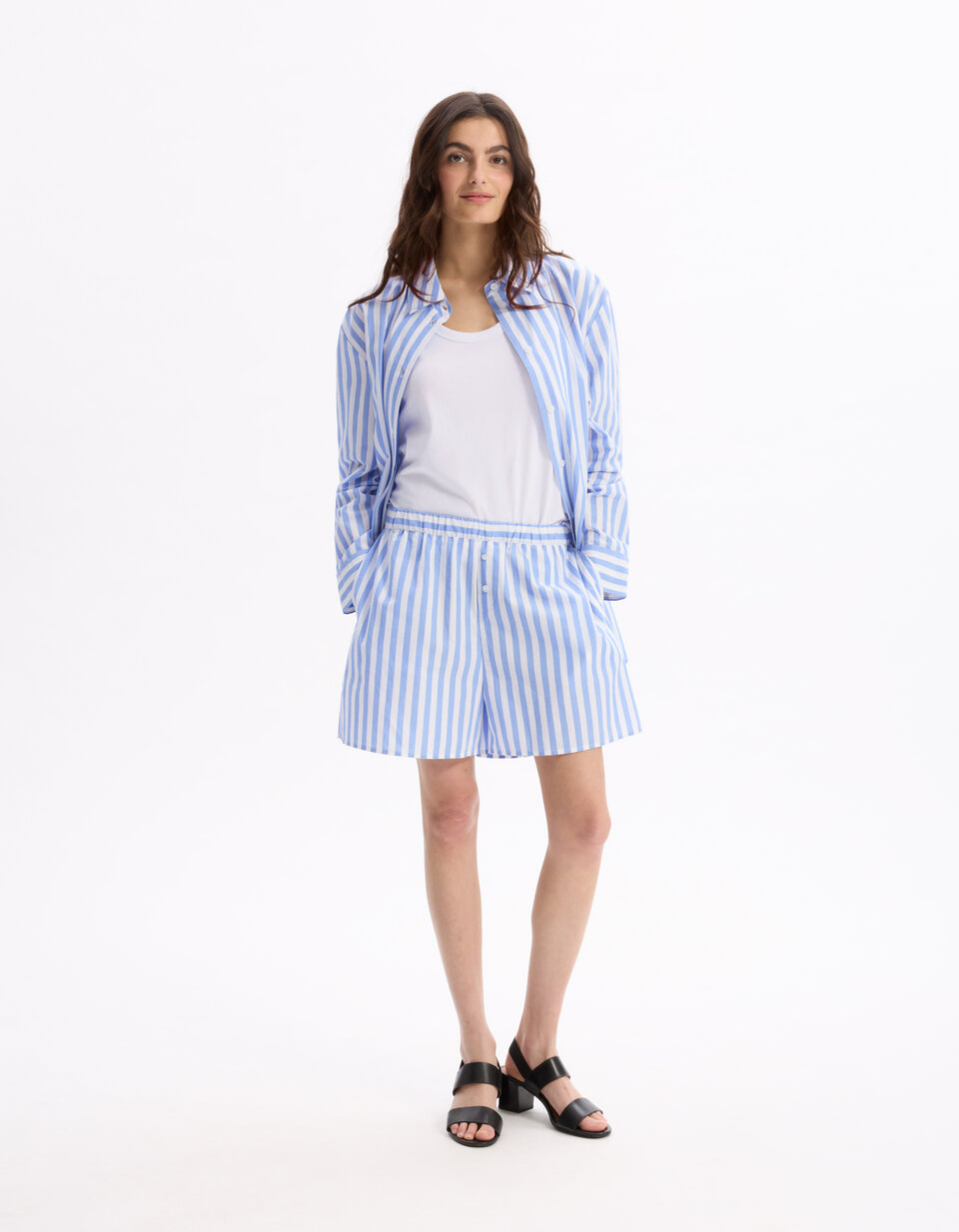 DESIGN - Short rayé - Bleu/blanc