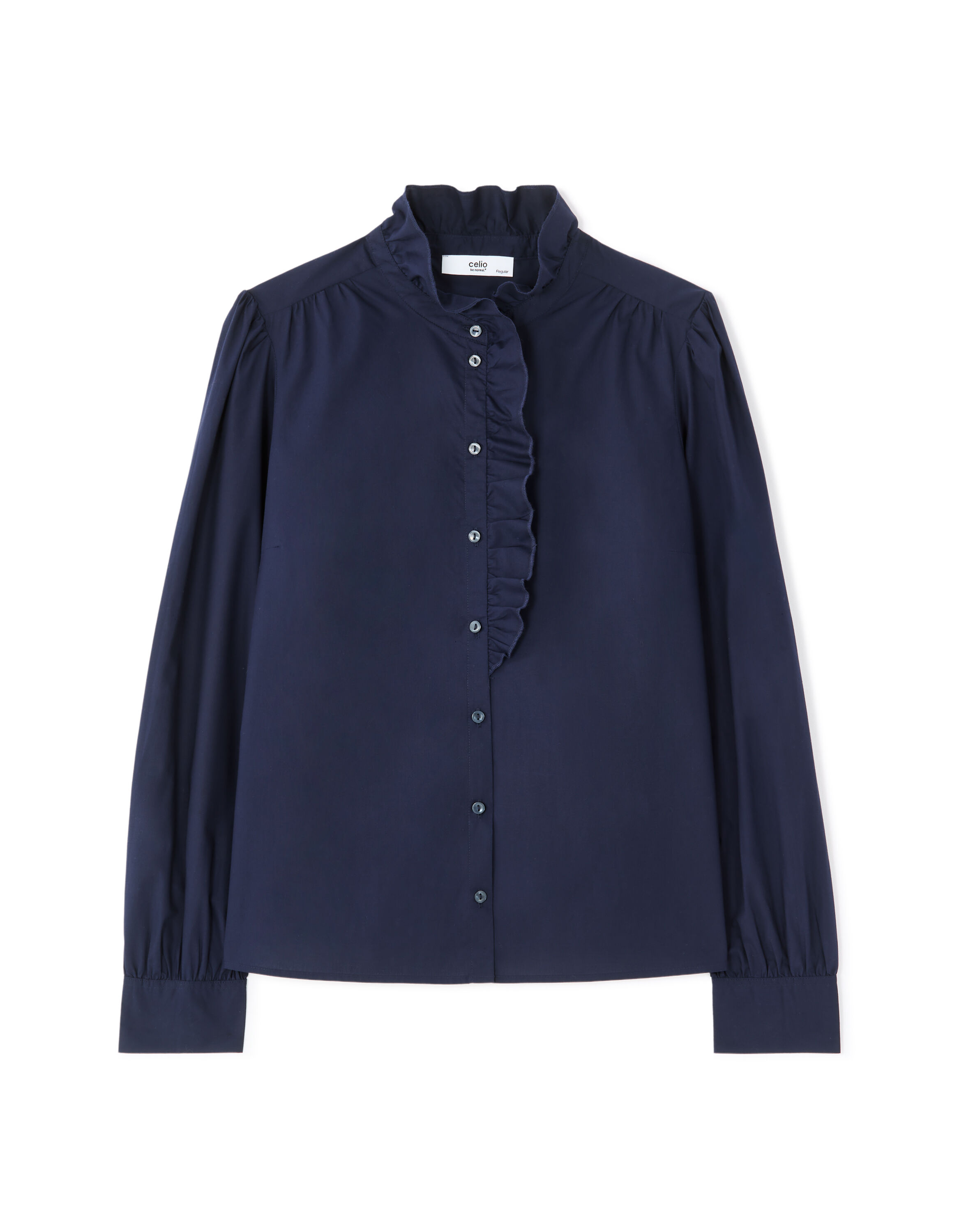 Ruffled 100% Cotton Shirt - Navy | celio women