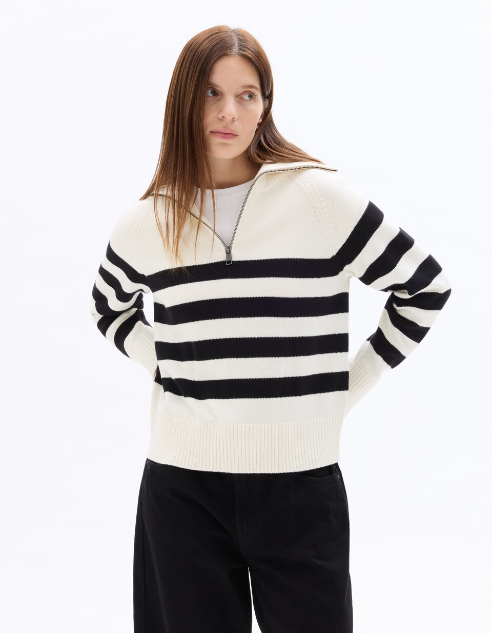 Pull T-shirt Rayures Argent Et Noir Camaïeu Taille M (40) - Neuf Sans étiquettes, Polyester