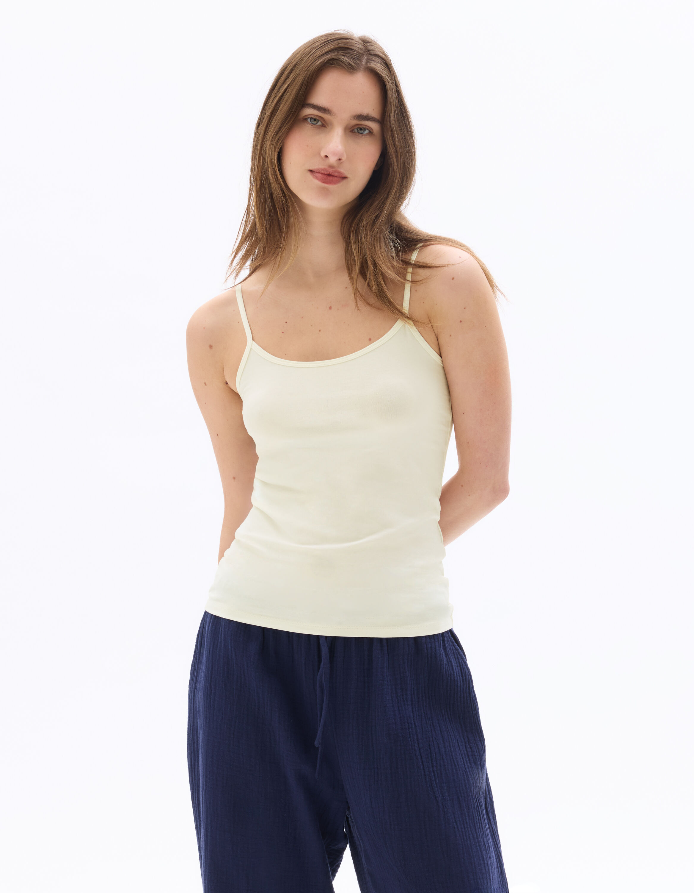 Plain tank top with thin straps - ecru | celio women