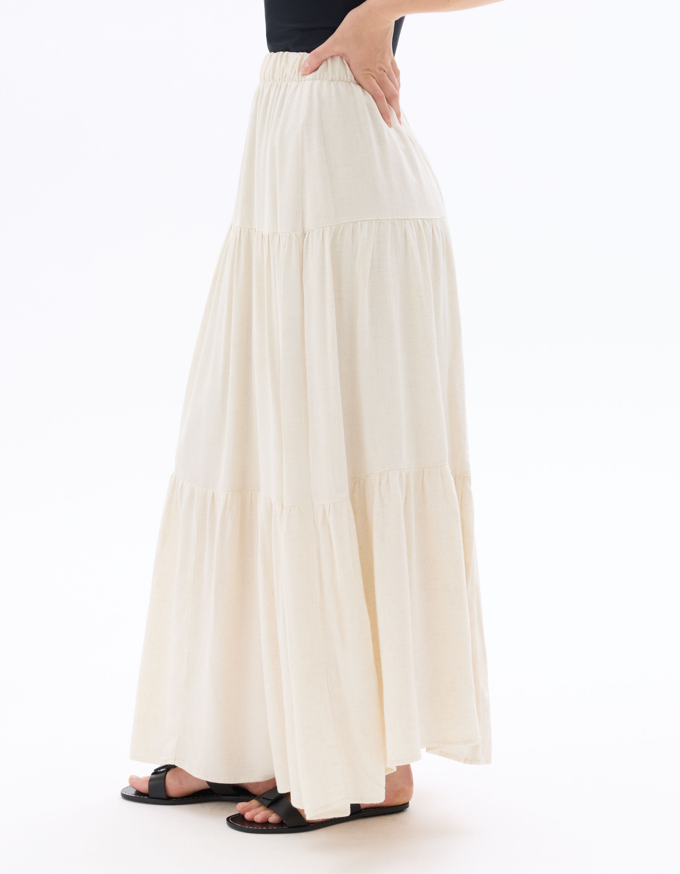 Long Viscose Linen Skirt - Natural | celio women
