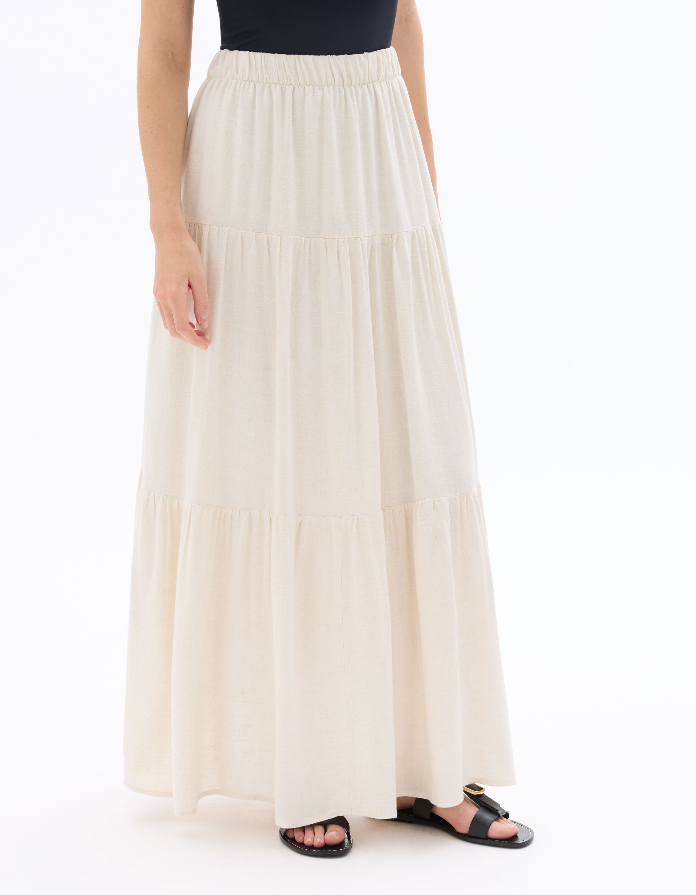 Long Viscose Linen Skirt - Natural | celio women