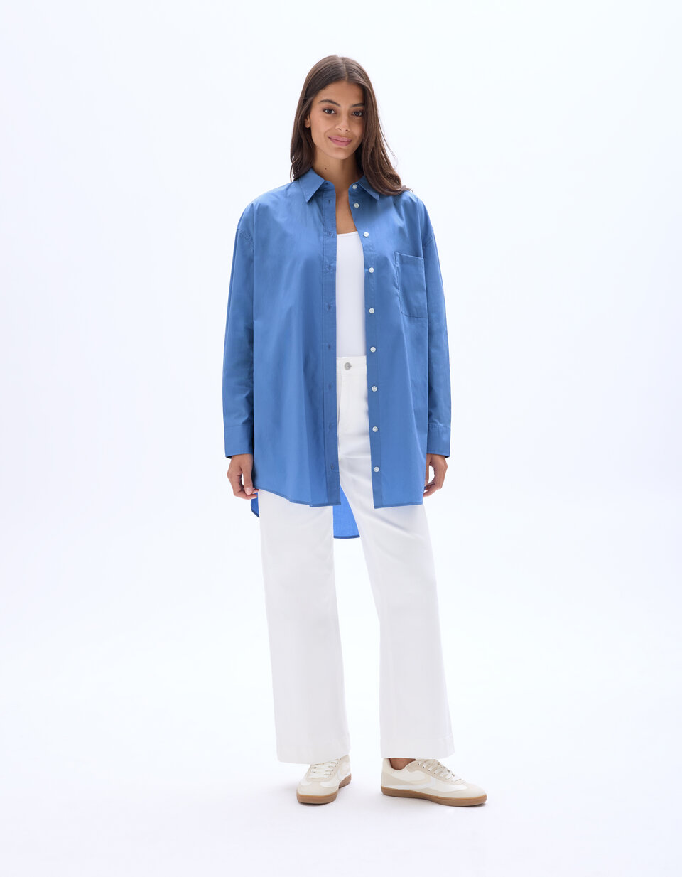Chemise oversize 100% coton - bleue | be camaïeu