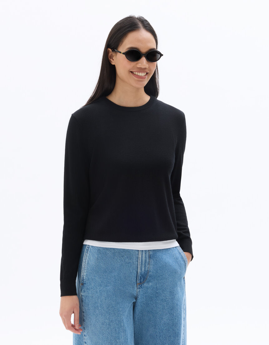 Pull Femme Adanola - Col Rond - Noir - Taille S - 100% Coton - Occasion