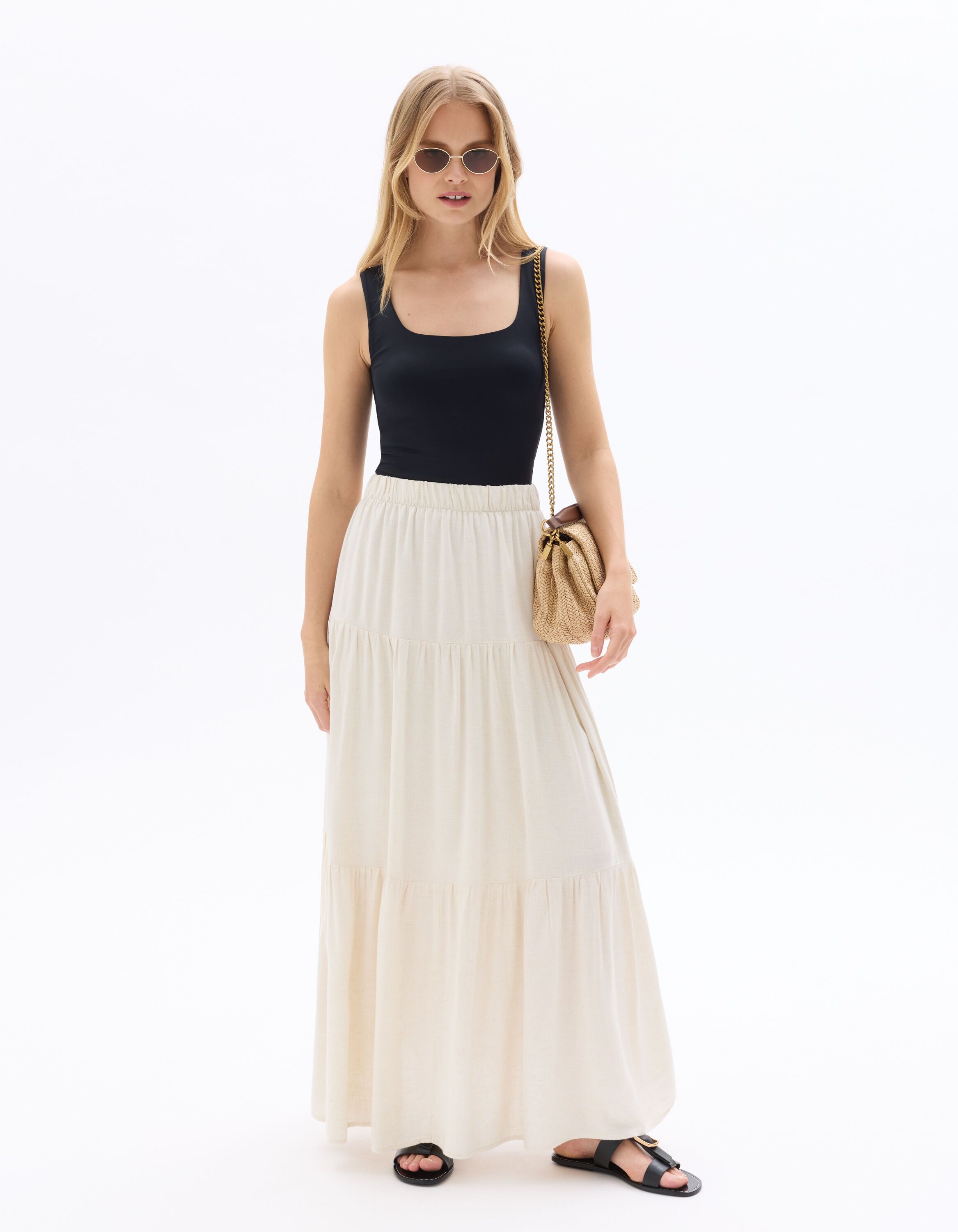 Long Viscose Linen Skirt - Natural | celio women