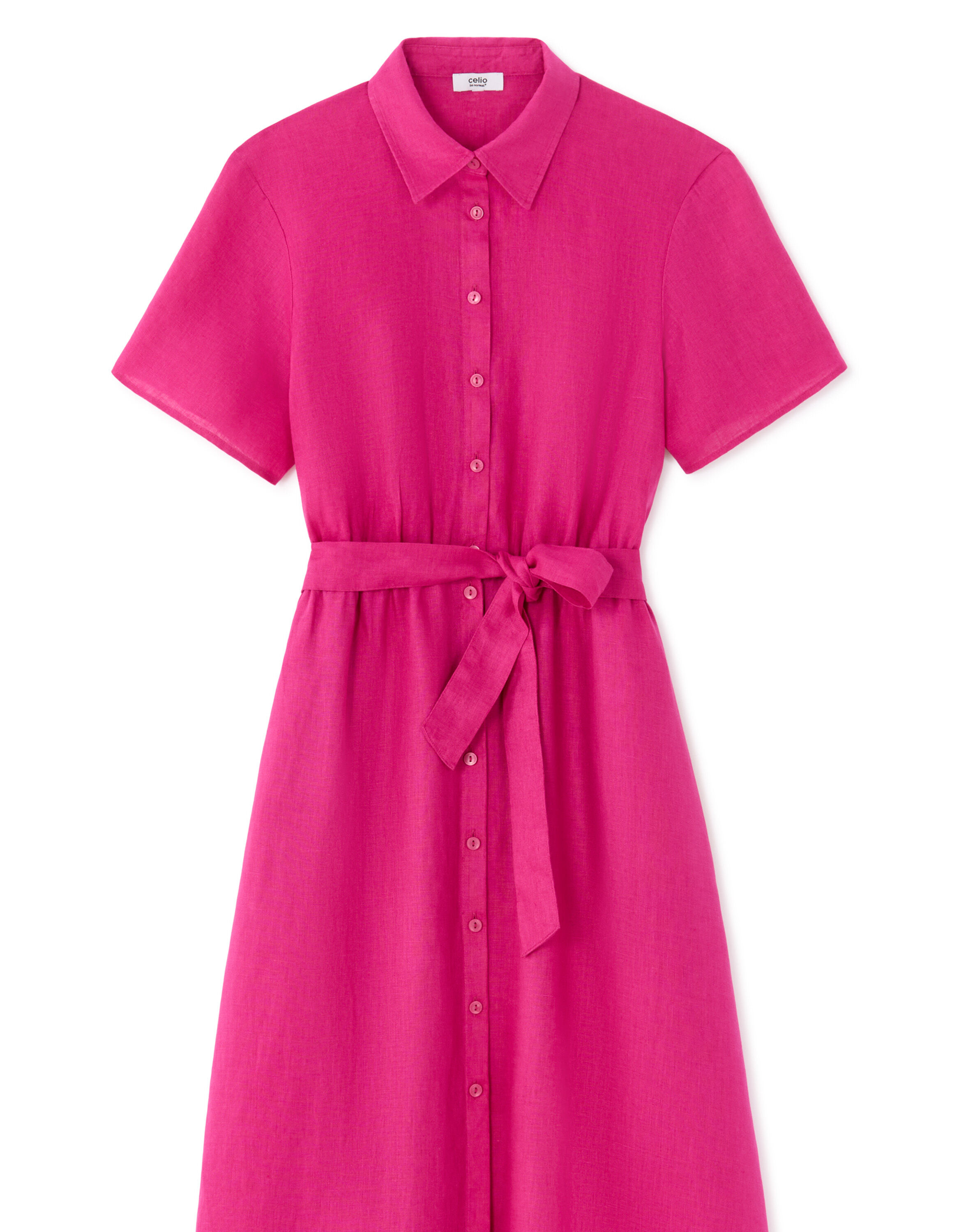 100% Linen Midi A-Line Dress - Pink | celio women