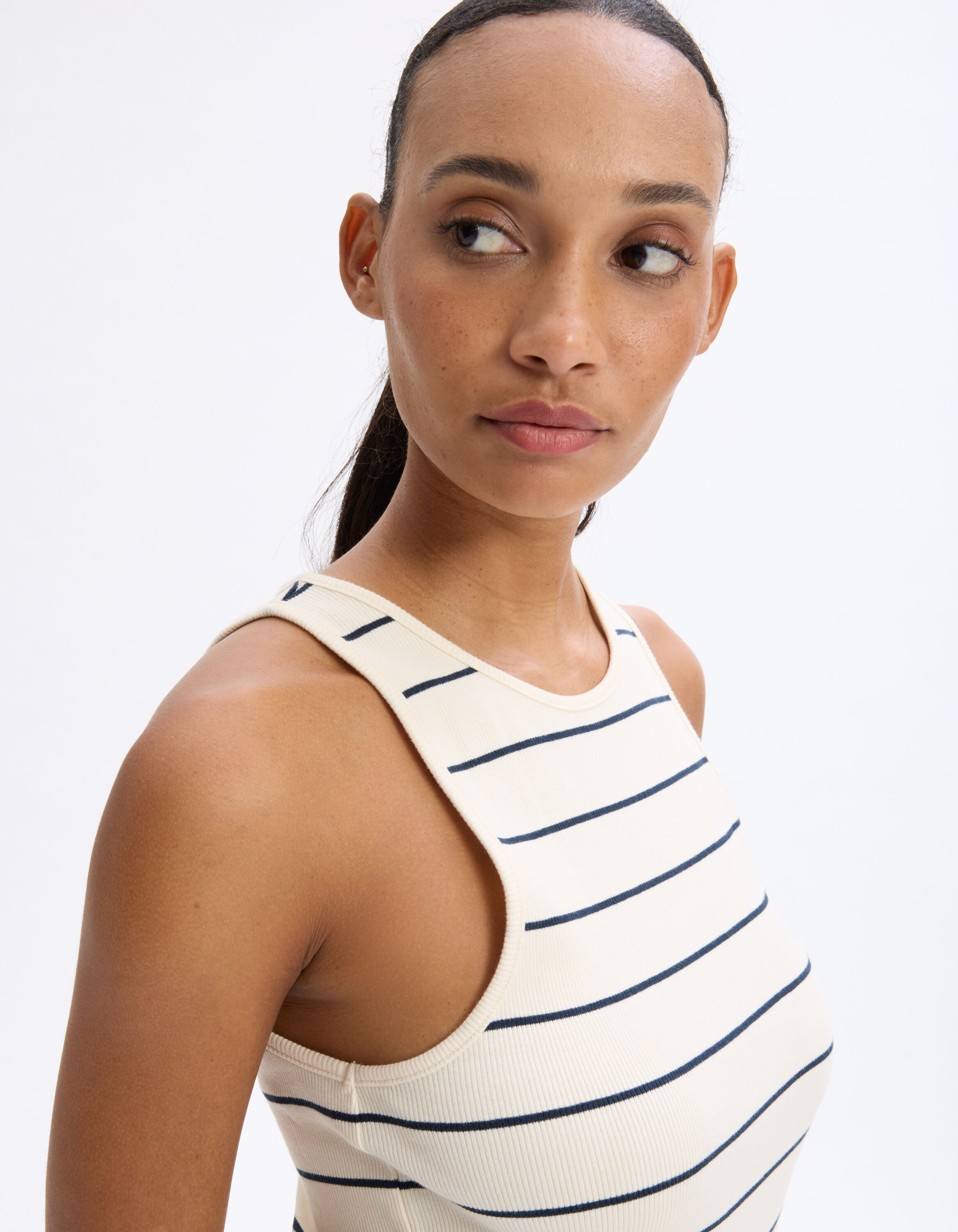 Celio Camaieu Debardeur Coton Débardeur Côtelé à Rayures Marine