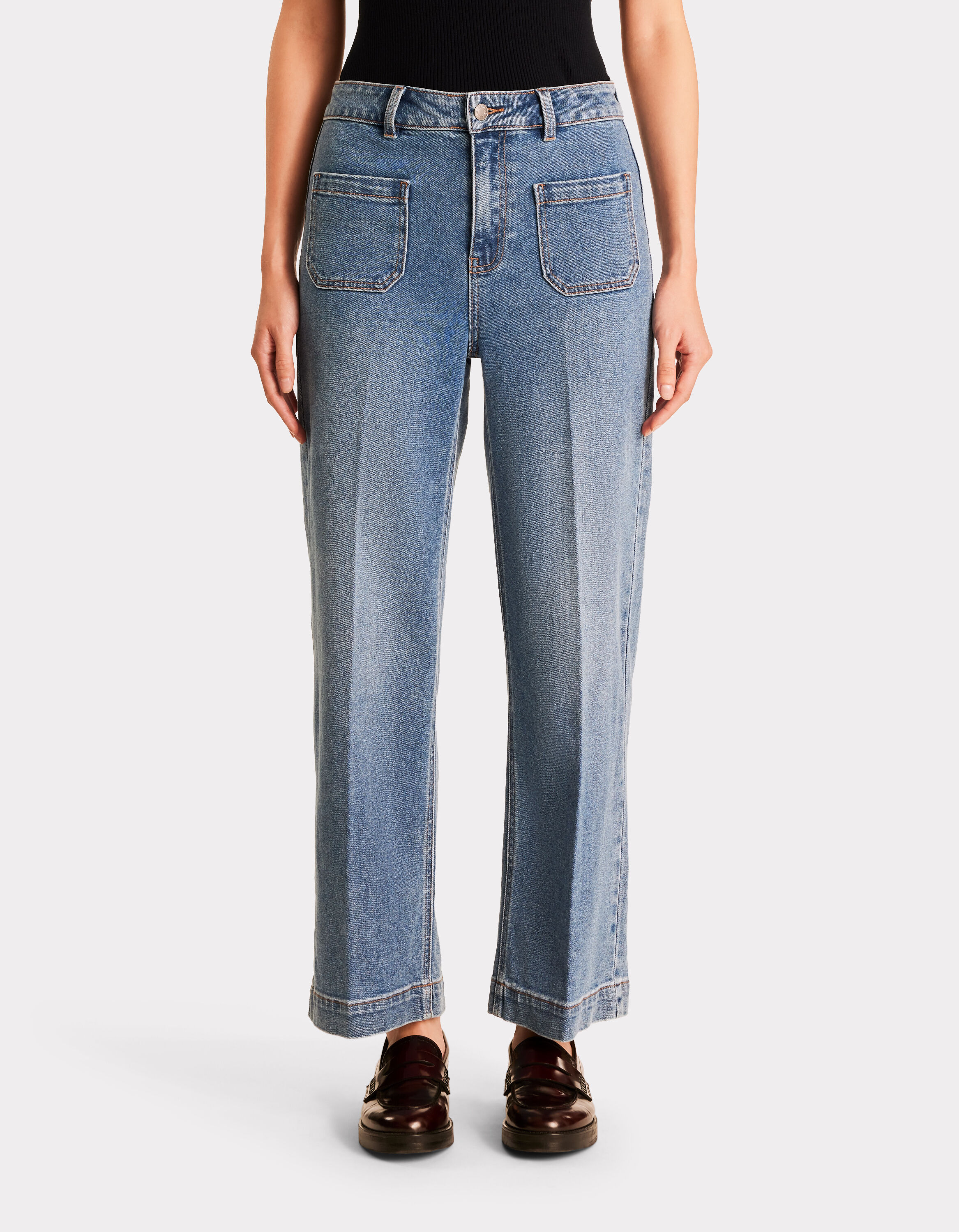 Pantalon Femme CAMAIEU - Taille 36 - Bleu Jeans En Lin Et Lyocel - Coupe Droite - Tour De Taille 64 Cm