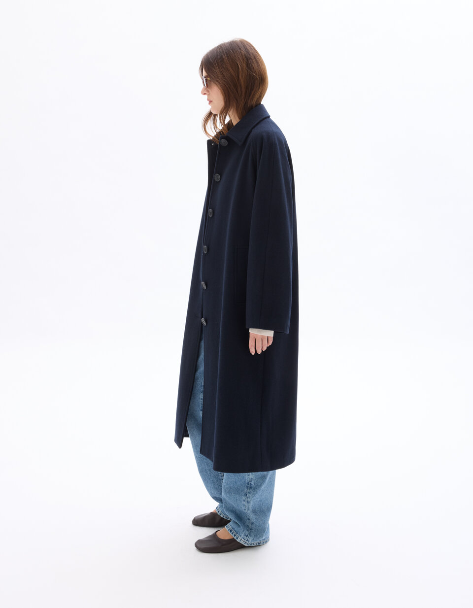 Manteau Camaïeu Noir En Laine 65% - Taille 38 - Style Pardessus - Occasion Parfait état