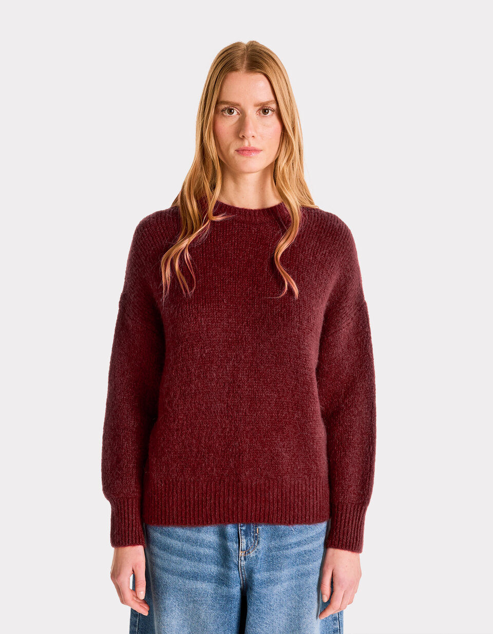 Bordeaux Pull Sans Manche Femme Camaieu Pull à Col Rond En Maille