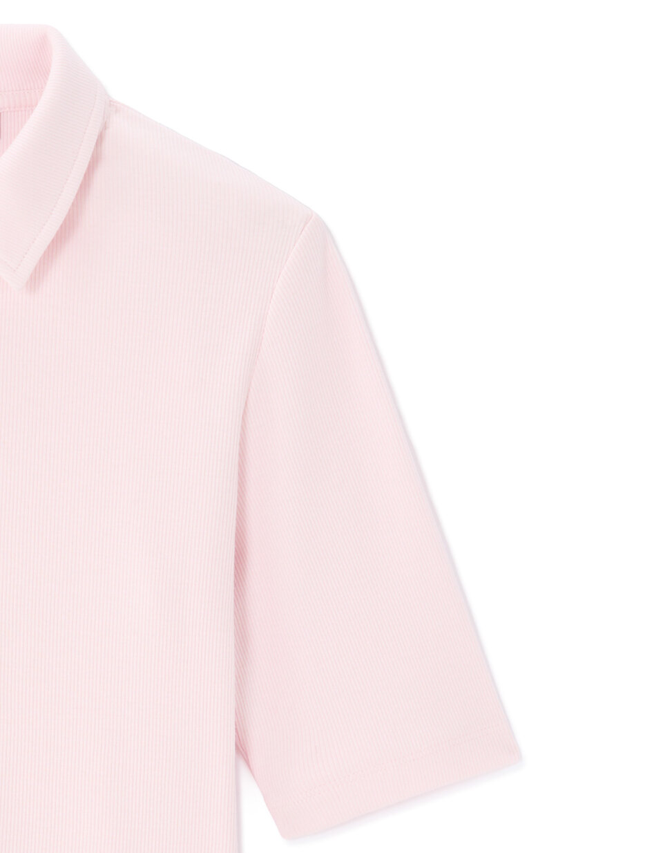 Pink Ribbed Color Pink Buttoned Ribbed Polo | celio women