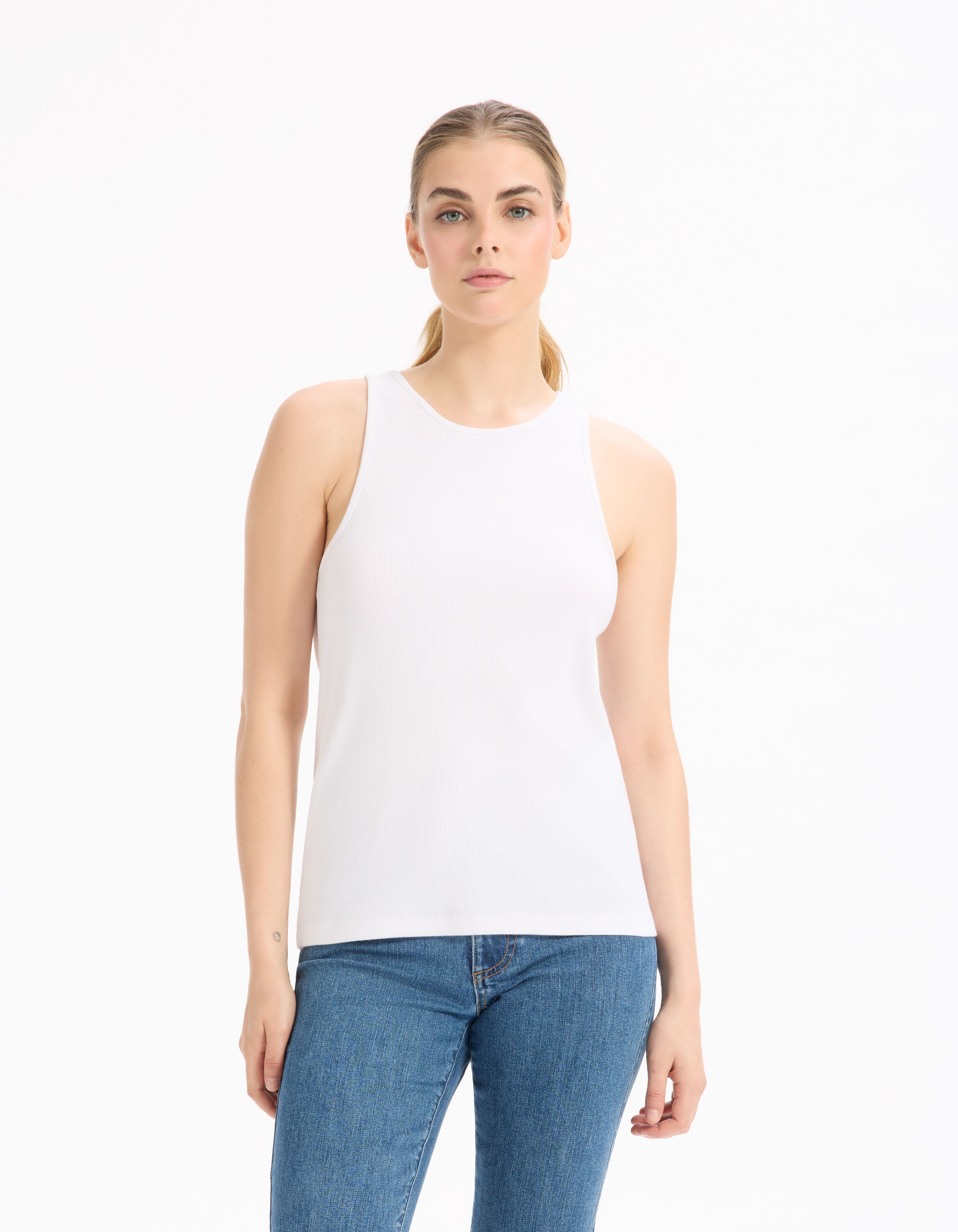 Débardeur côtelé uni blanc