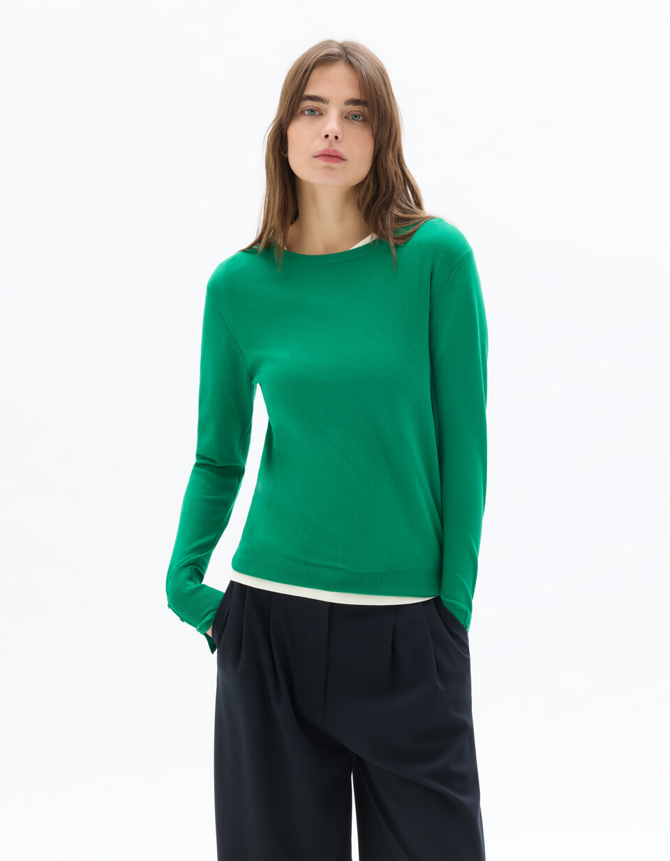Pull Femme Vert - Taille 38 - Occasion Très Bon État - Marque Camaïeu - Laine Ou Coton