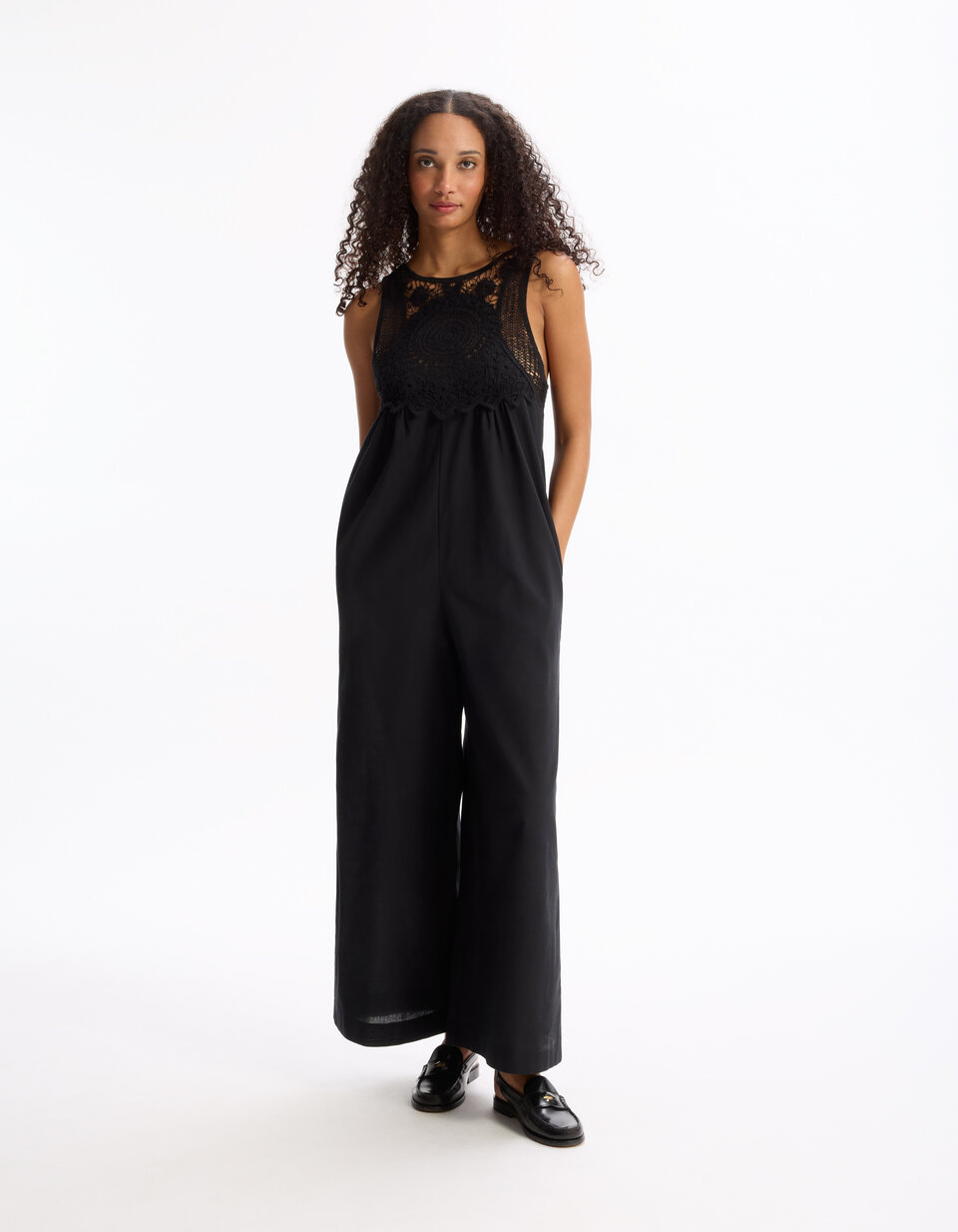 Combinaison Noire Femme Heartloom - Taille XL - Motif Rayé Et Dentelle Crochet - Occasion Très Bon état