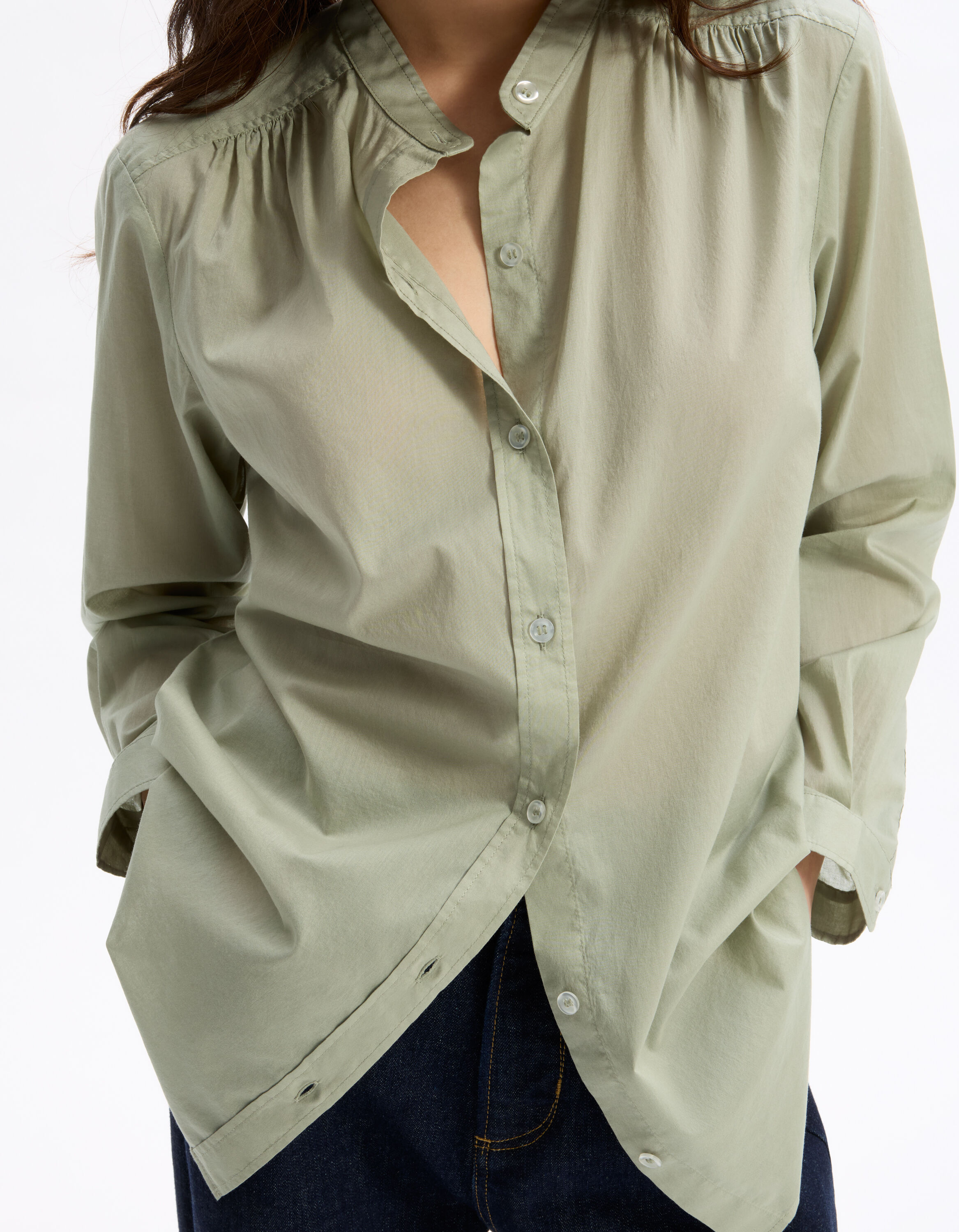 Blouse En Soie Camaïeu Grise Et Verte - Taille 36 - Occasion Très Bon état