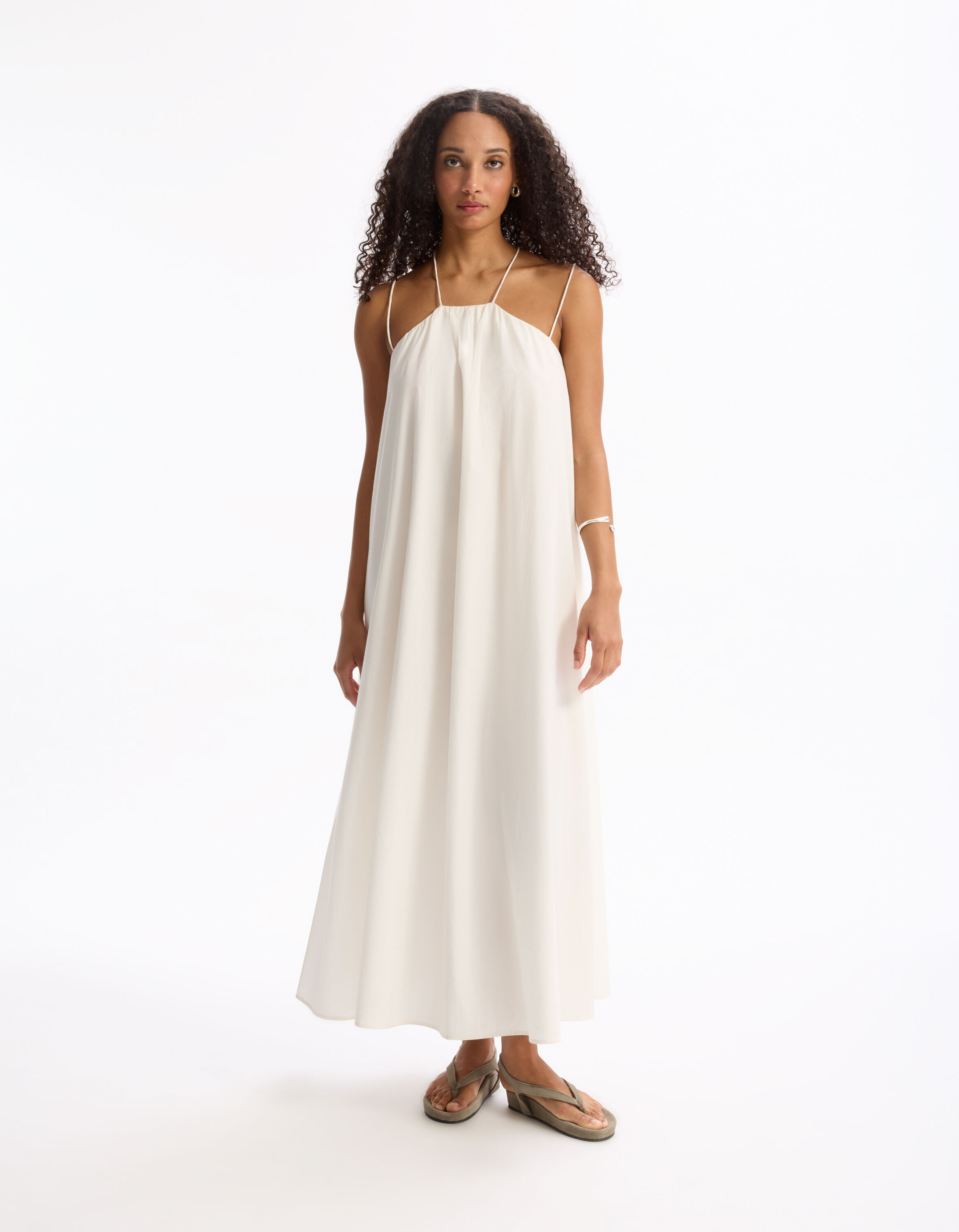 Robe longue fluide à bretelles croisées - beige